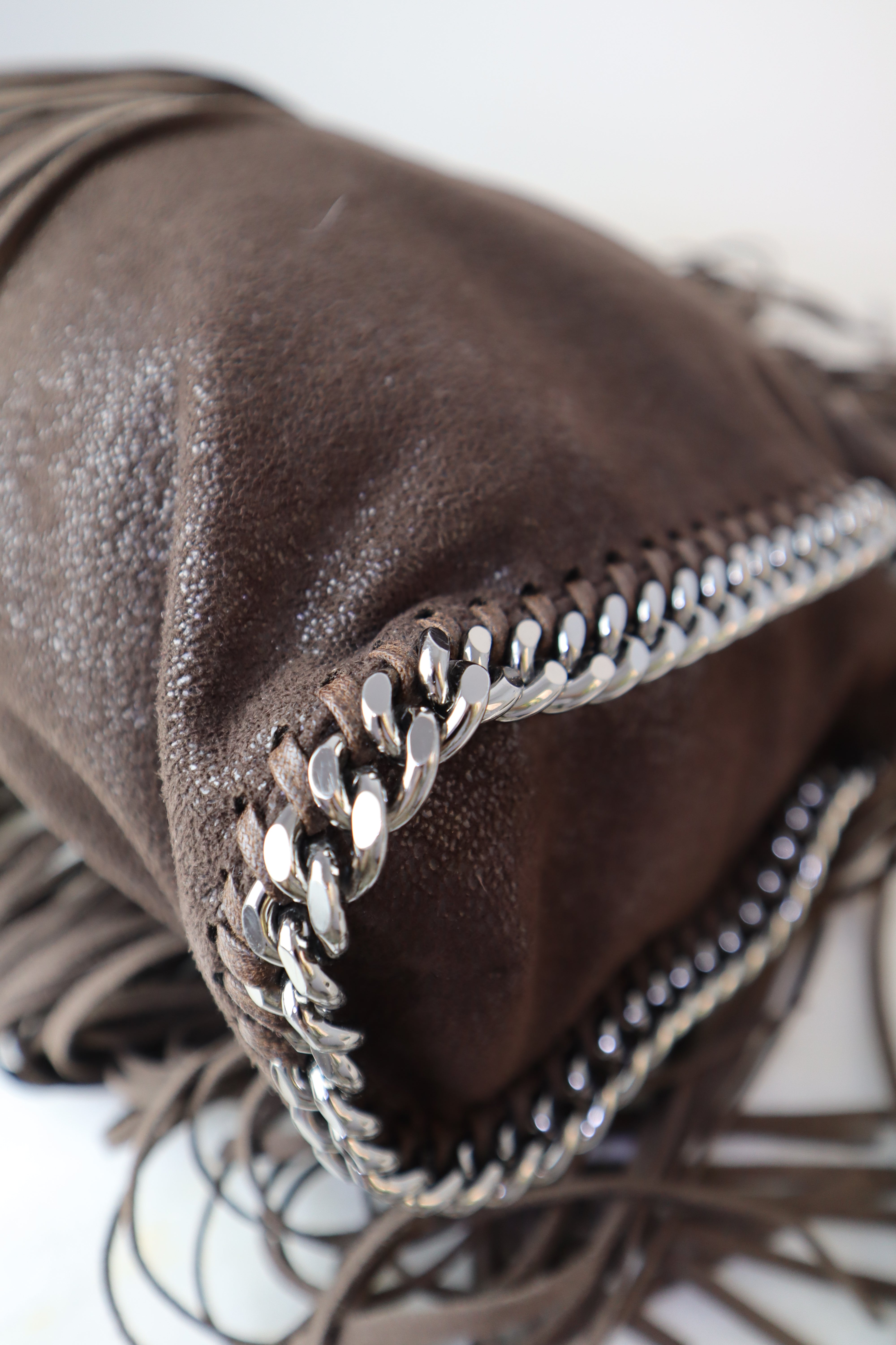 Stella Mccartney Brown Eco Suede Fringe Falabella Bag