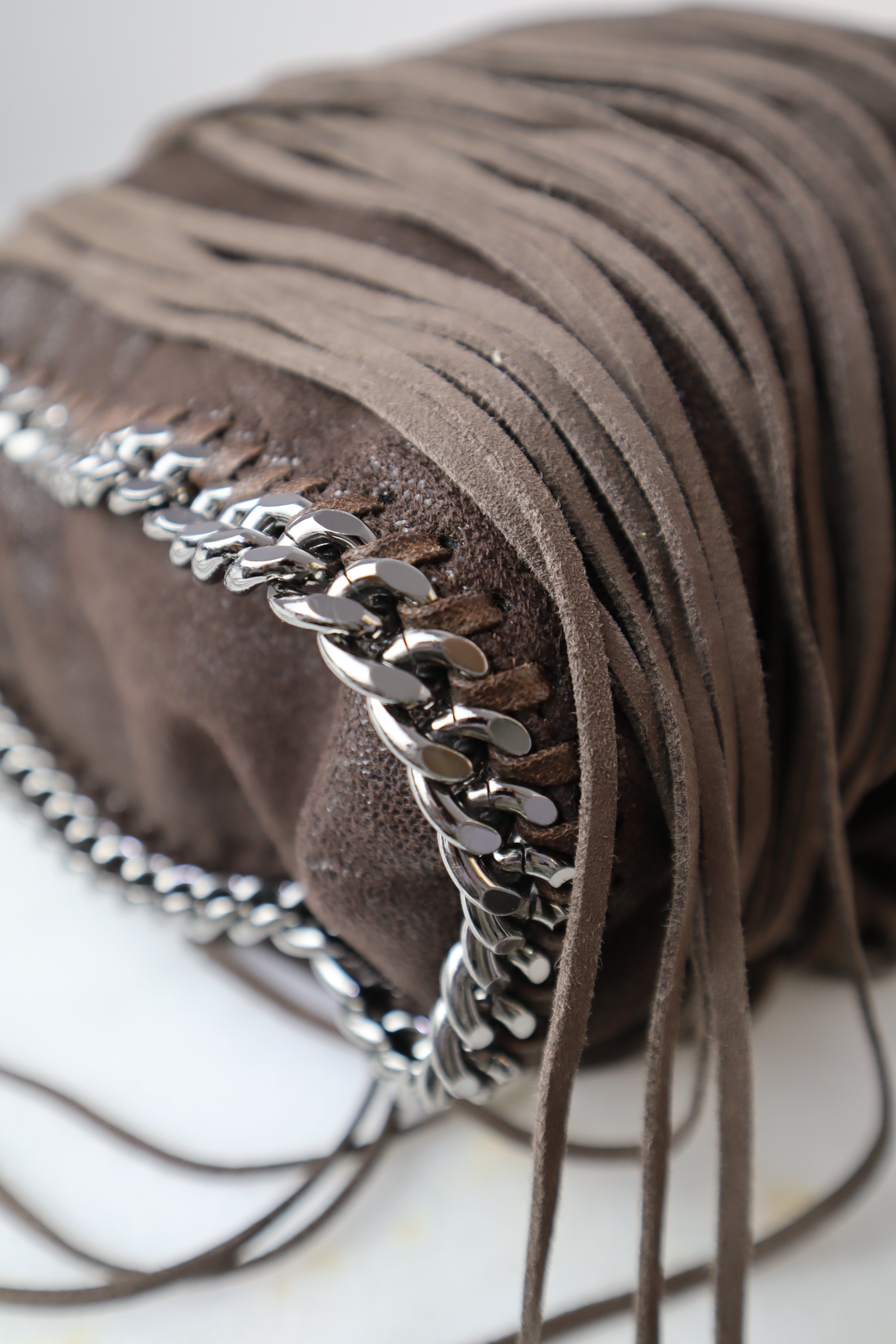 Stella Mccartney Brown Eco Suede Fringe Falabella Bag