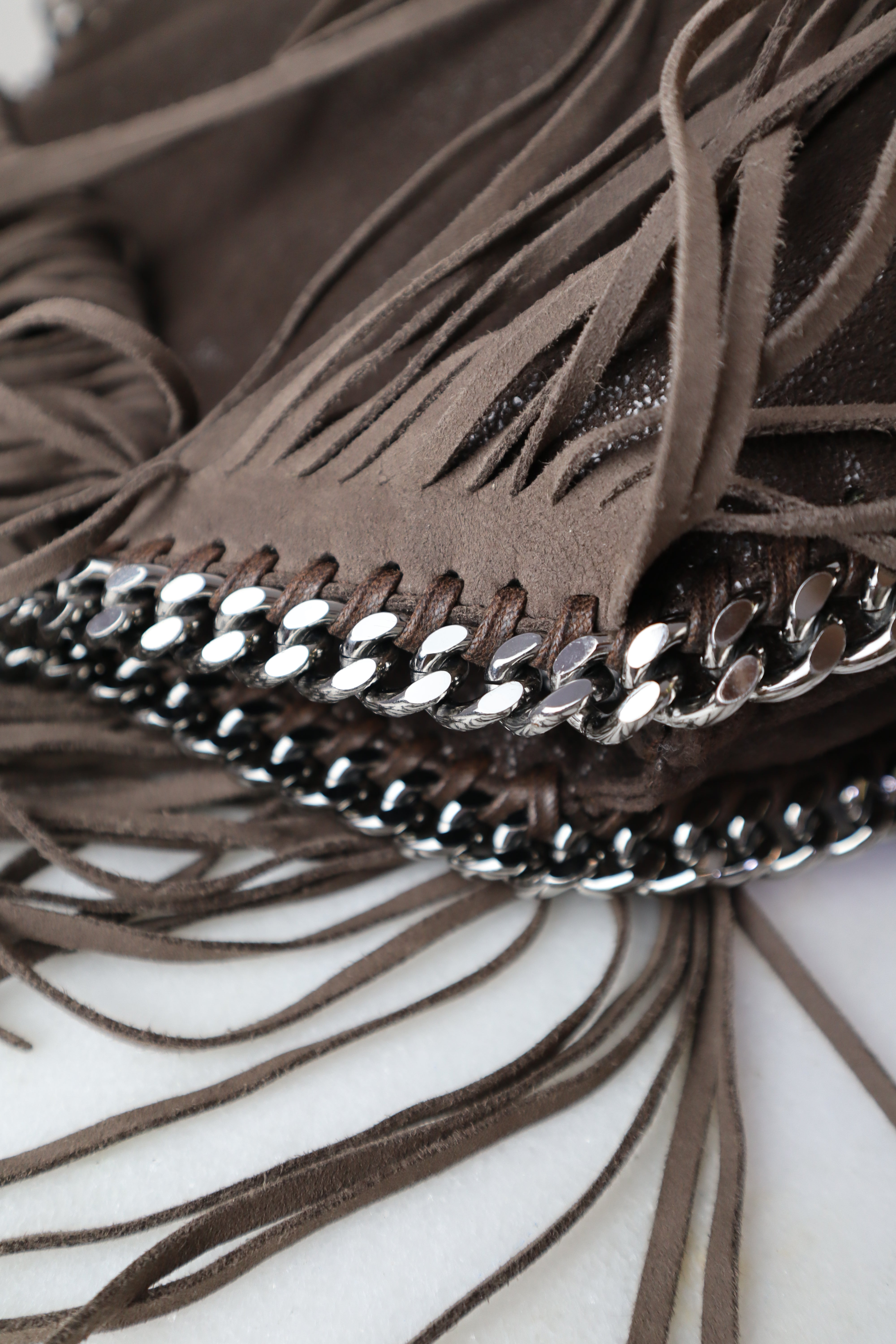 Stella Mccartney Brown Eco Suede Fringe Falabella Bag