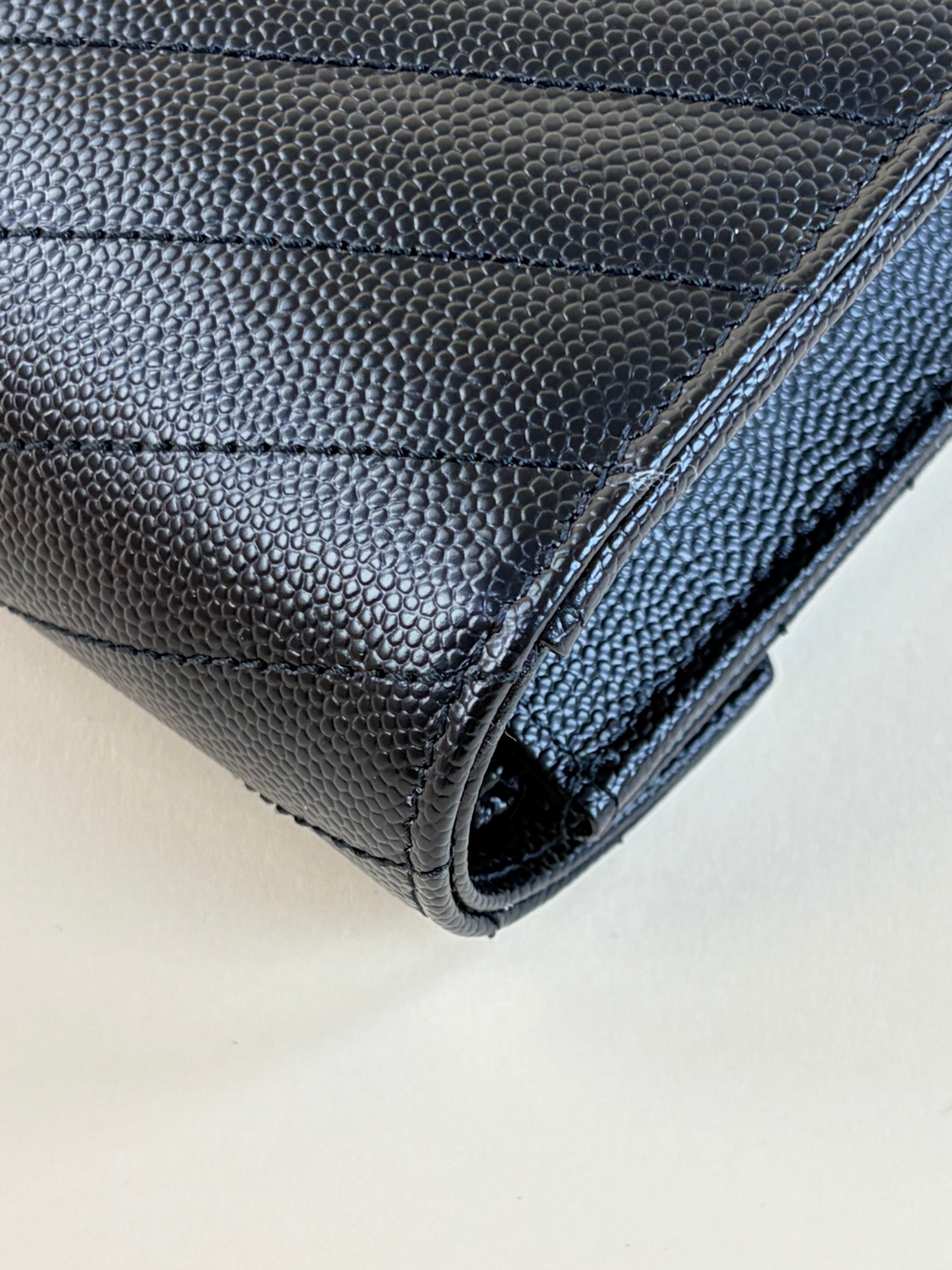 YSL Black Cassandre Envelope Wallet Chain