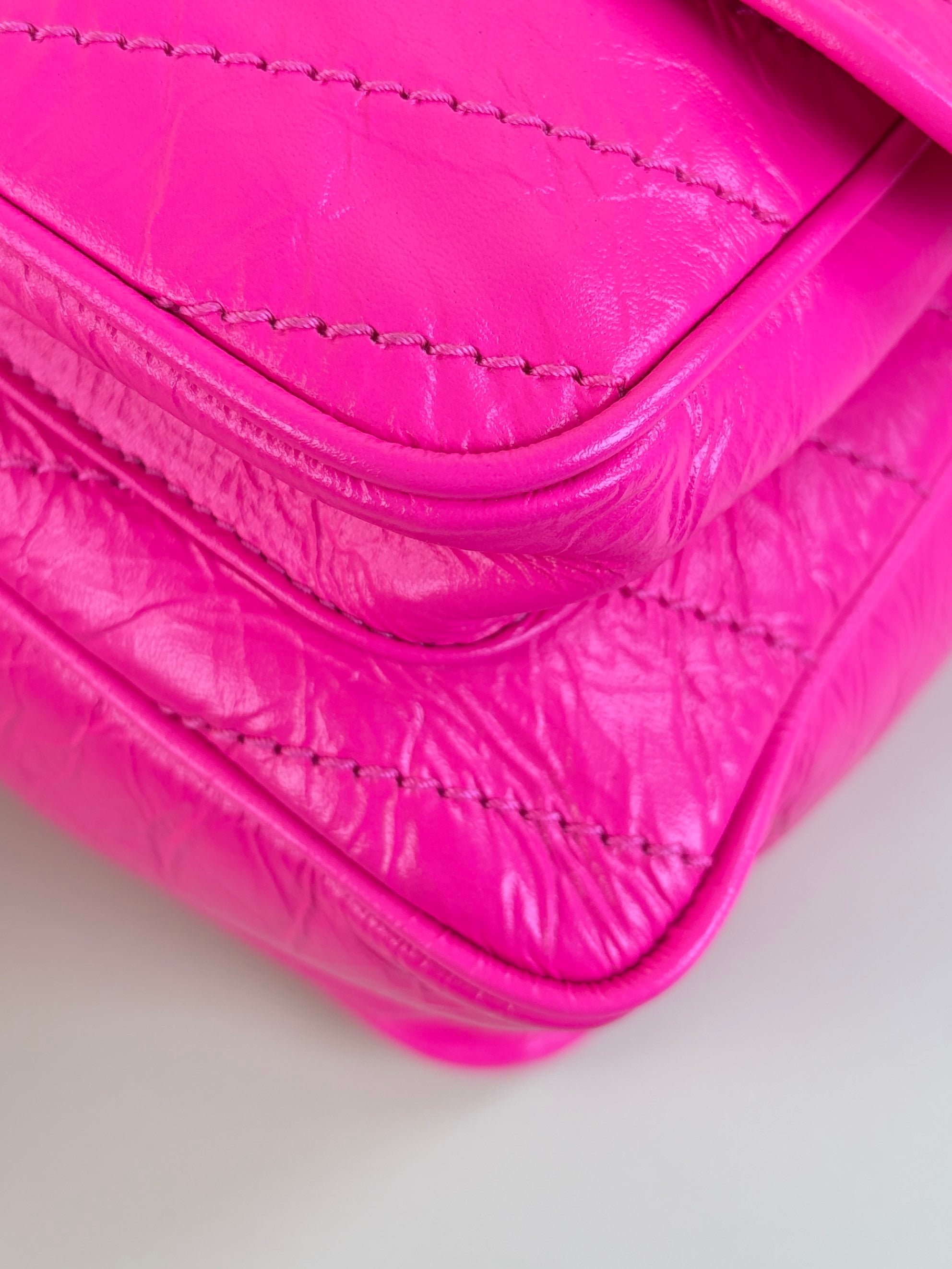 YSL Neon Pink Crinkle Niki Medium Shoulder Bag