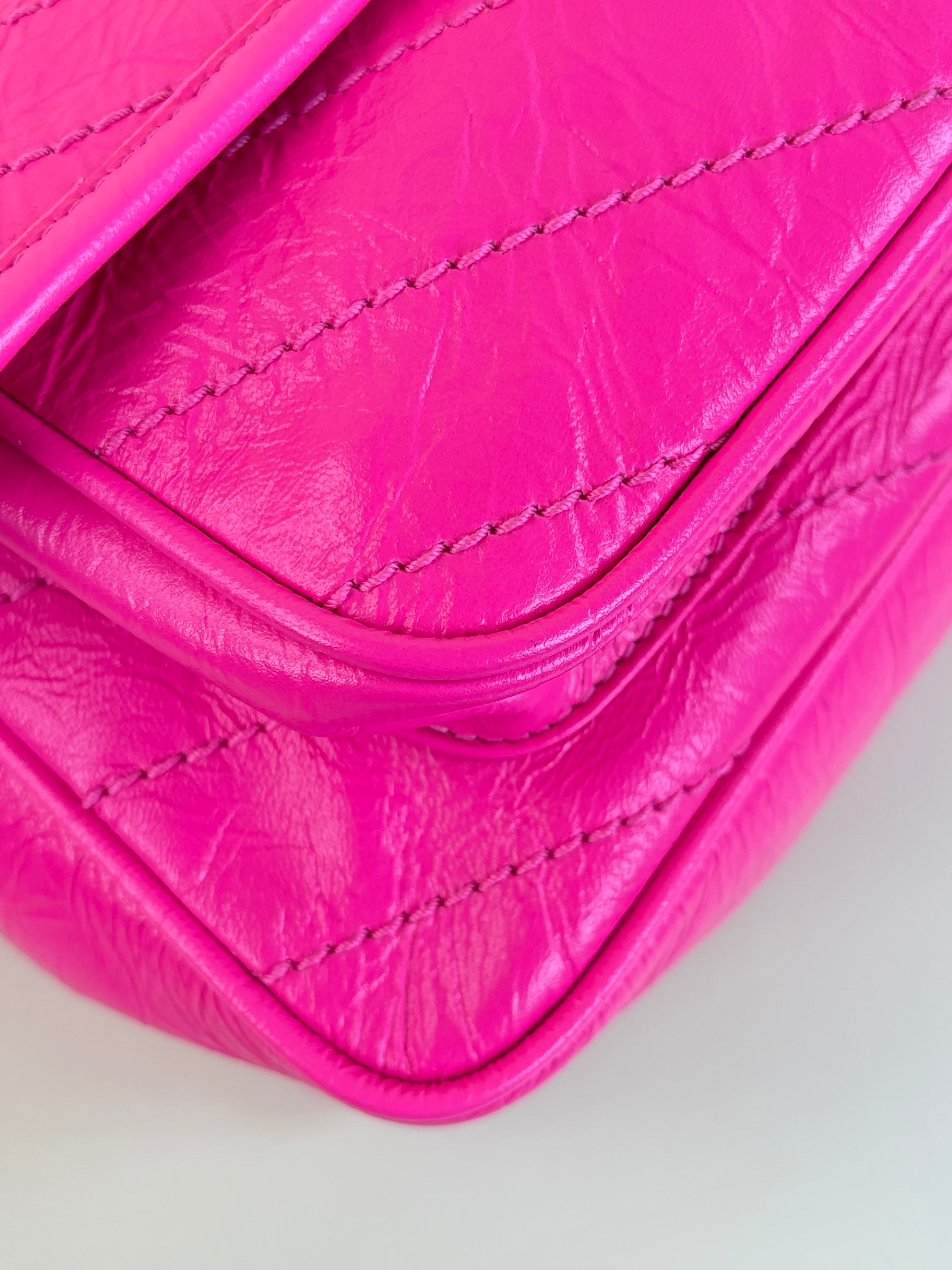 YSL Neon Pink Crinkle Niki Medium Shoulder Bag