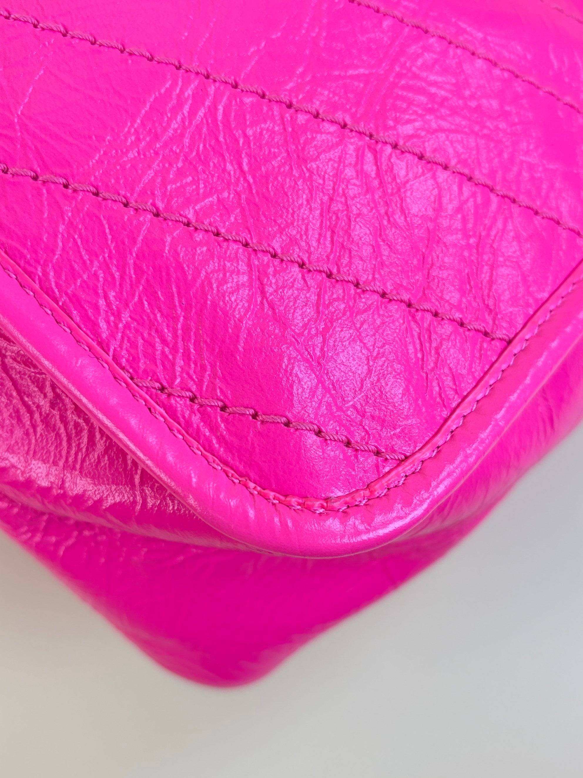 YSL Neon Pink Crinkle Niki Medium Shoulder Bag