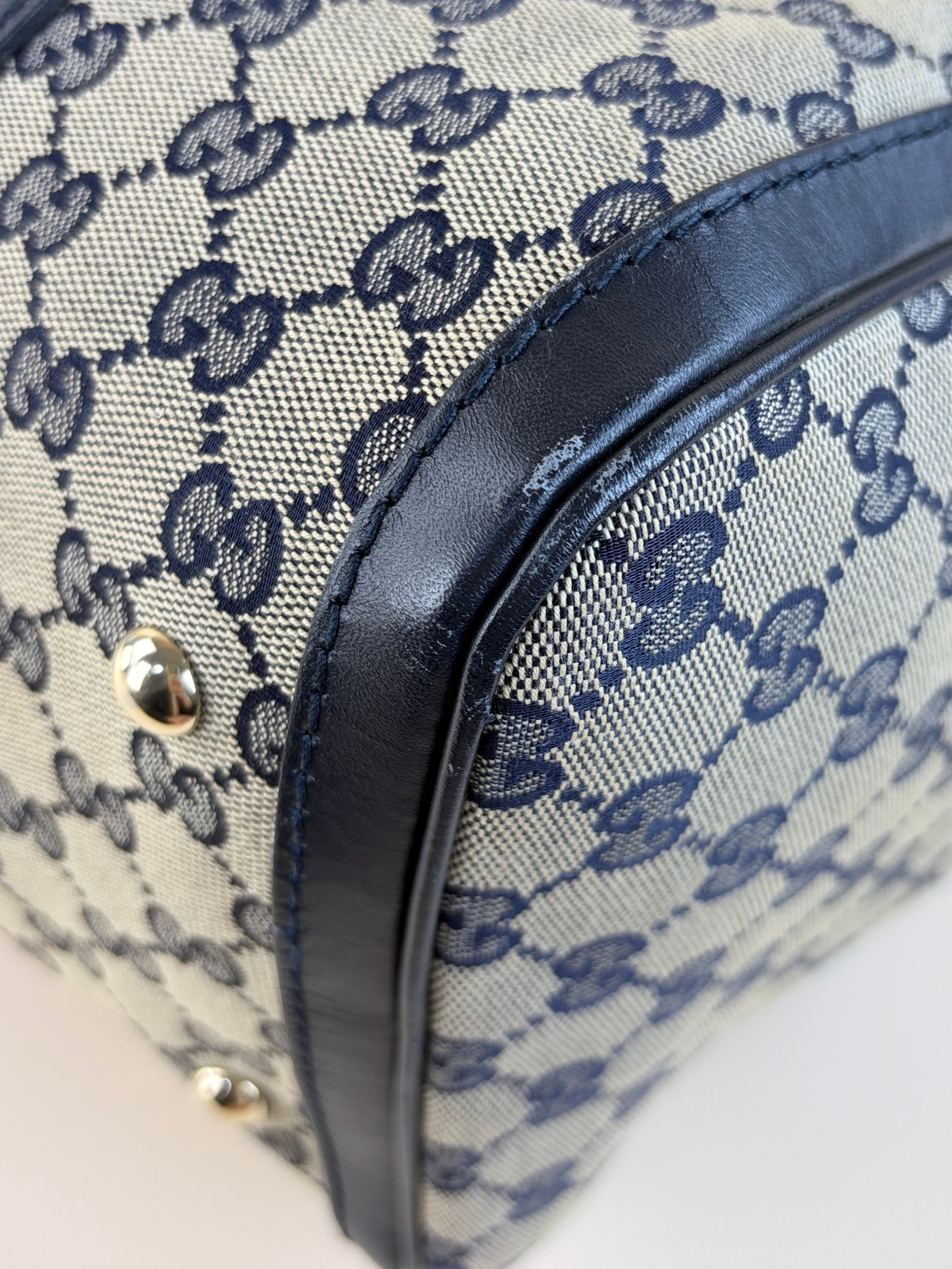 Gucci Blue GG Vintage Web Medium Boston Bag with Shoulder Strap