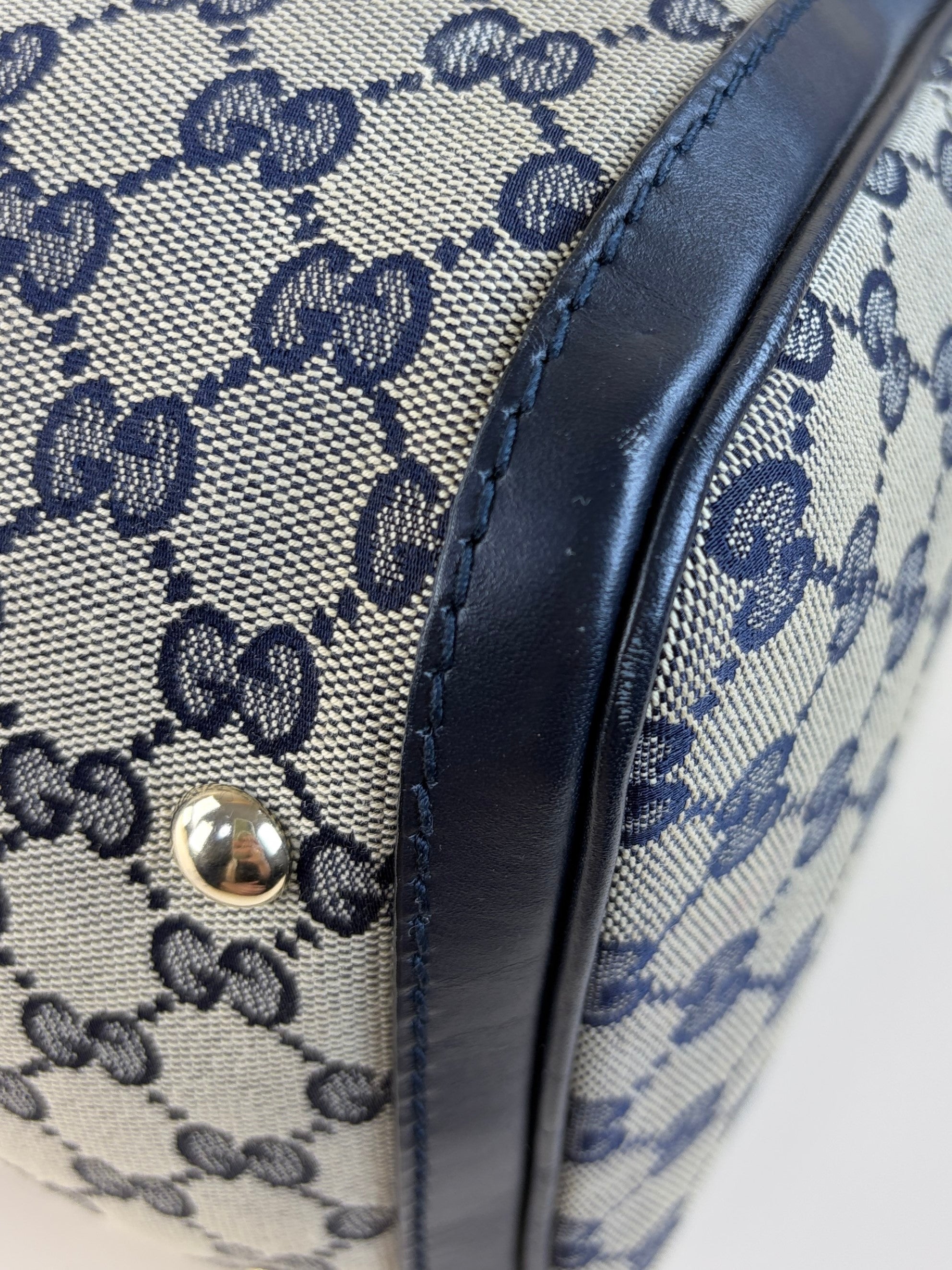 Gucci Blue GG Vintage Web Medium Boston Bag with Shoulder Strap