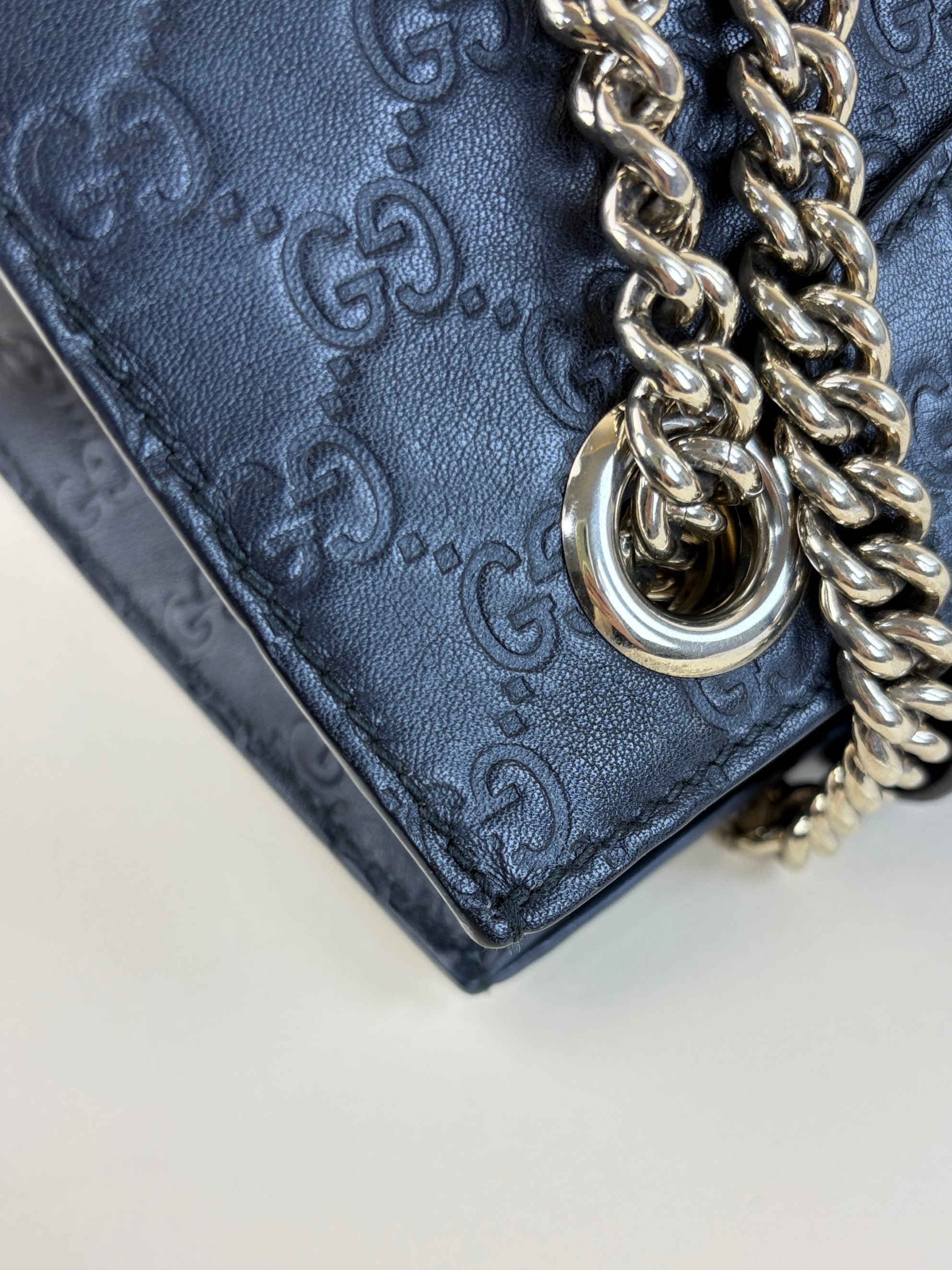 Gucci Black Guccissima Large Emily Chain Shoulder Bag