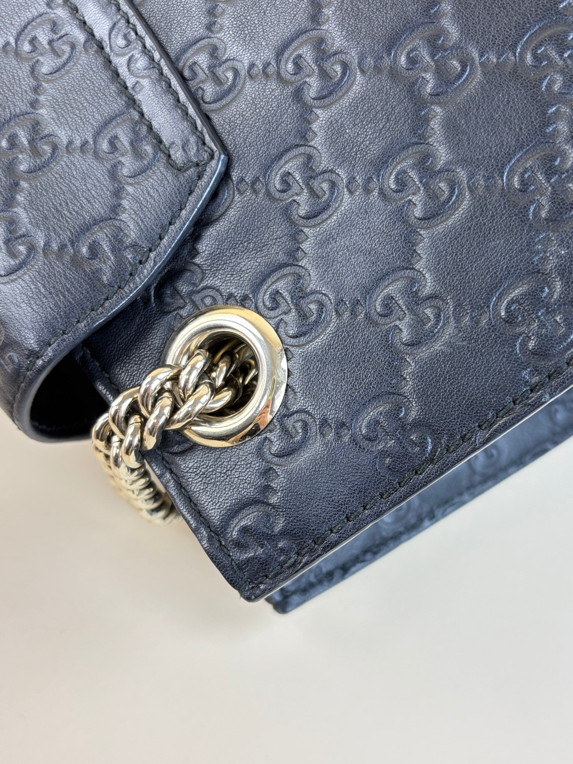 Gucci Black Guccissima Large Emily Chain Shoulder Bag
