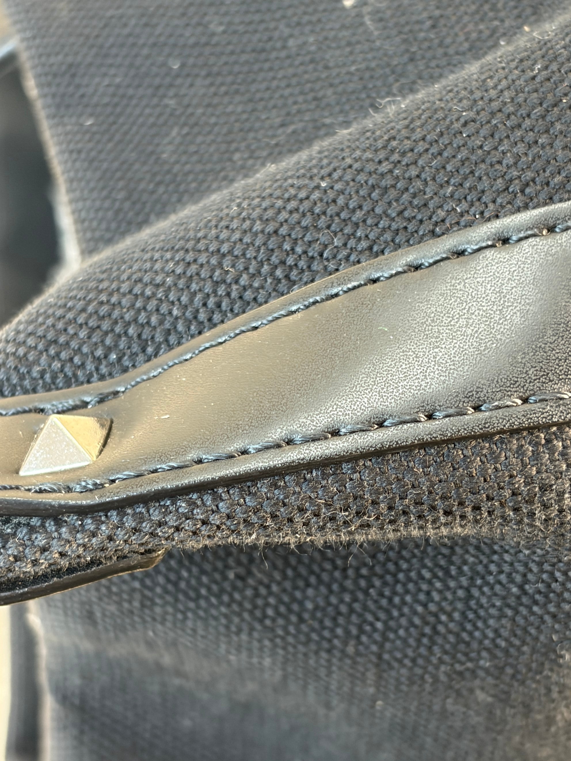 Valentino black canvas calfskin VL TN logo print small rock studs tote bag