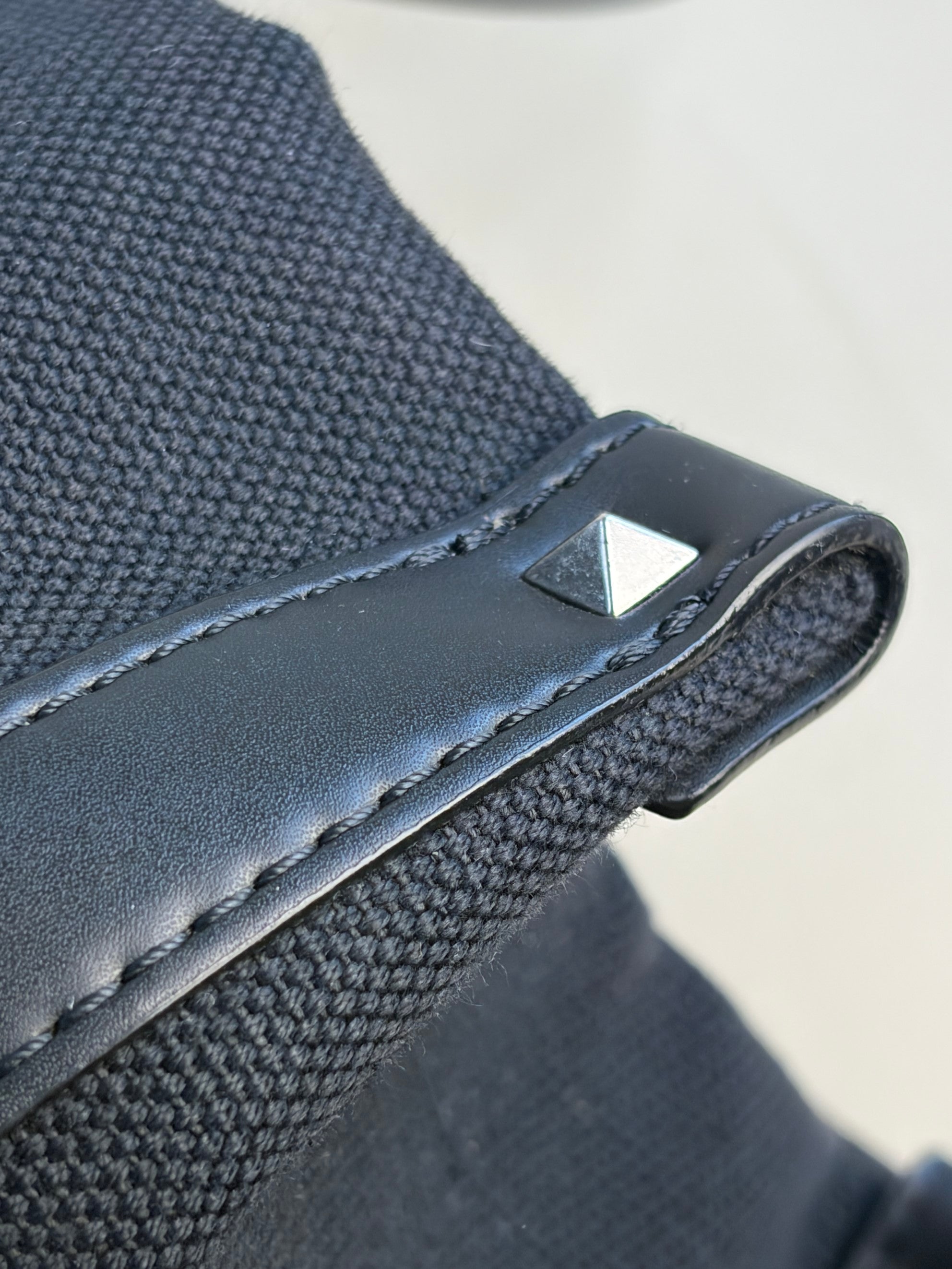 Valentino black canvas calfskin VL TN logo print small rock studs tote bag