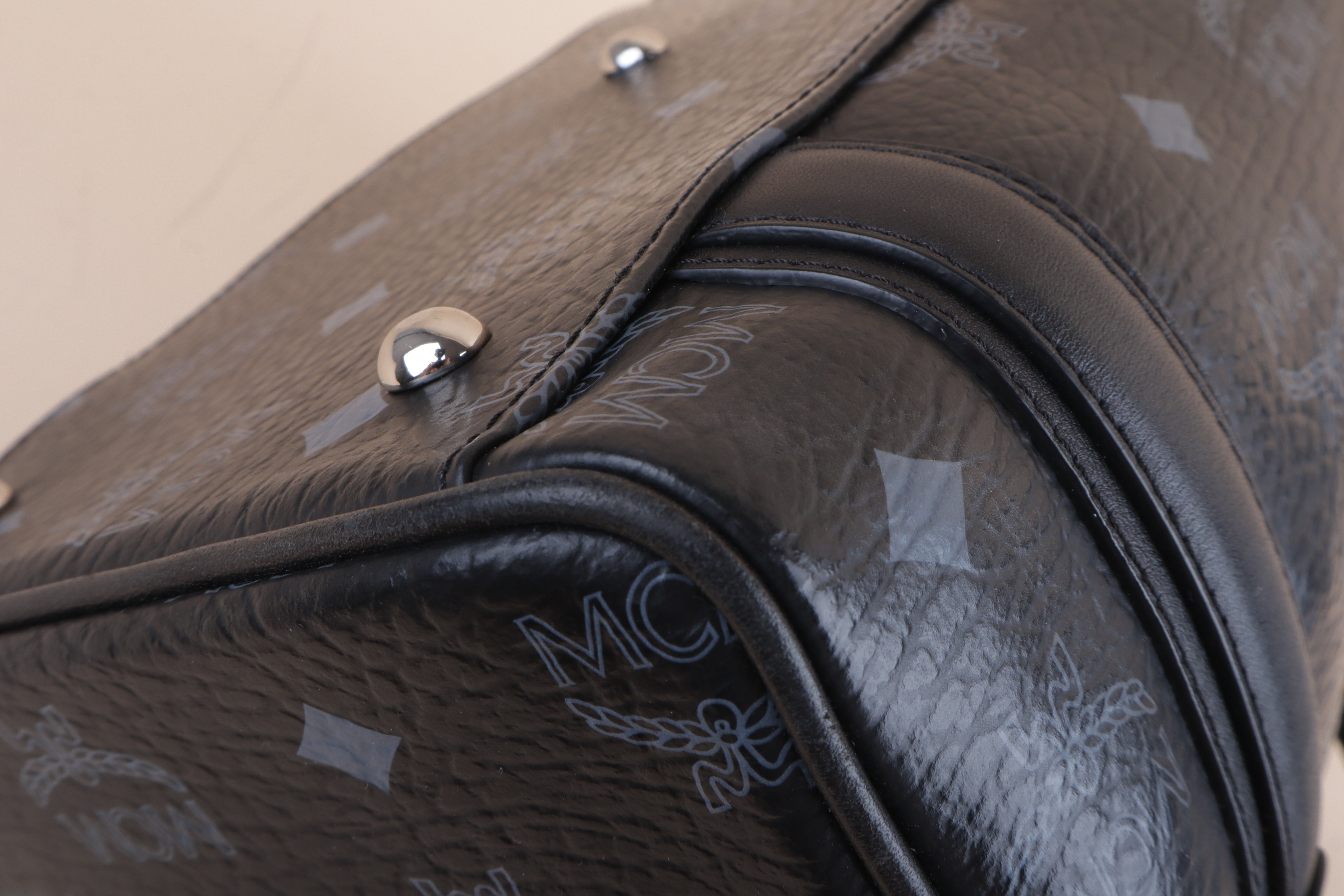 MCM Black Small Front Pocket Boston Tote Bag