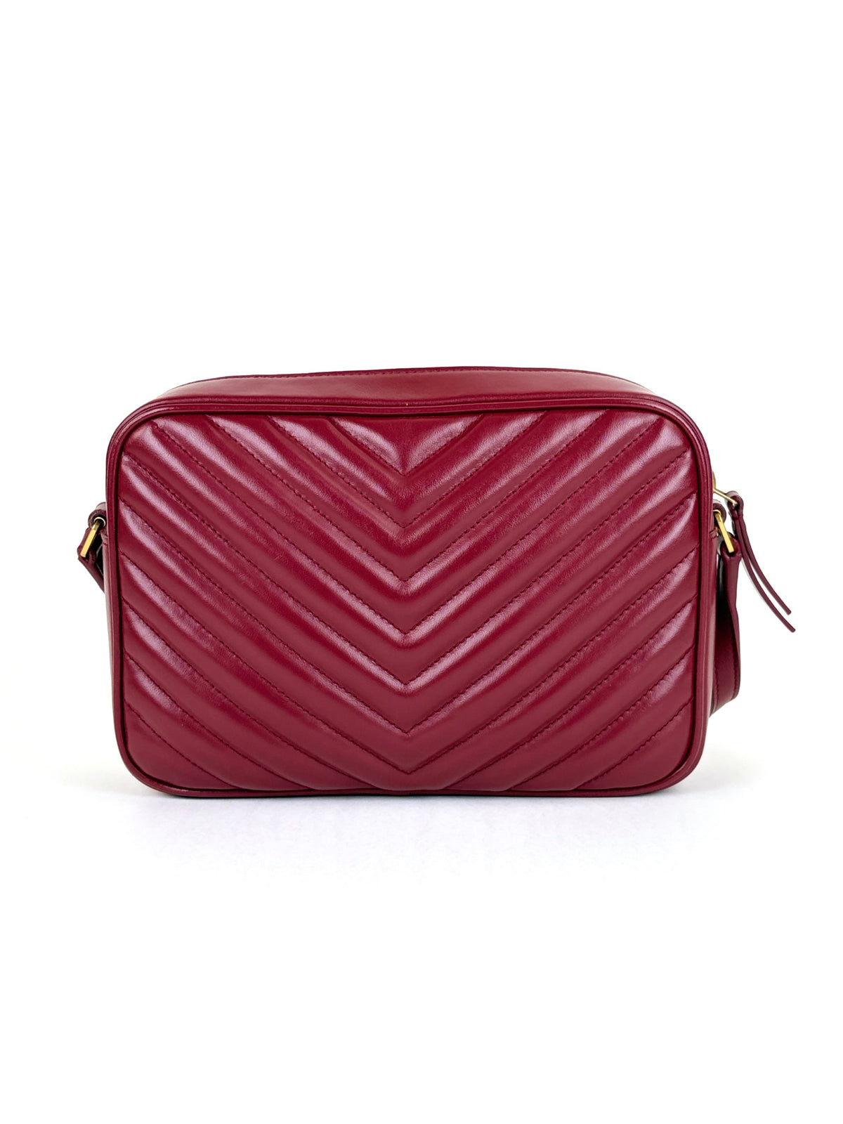 YSL red calfskin matelassé monogram Lou camera bag