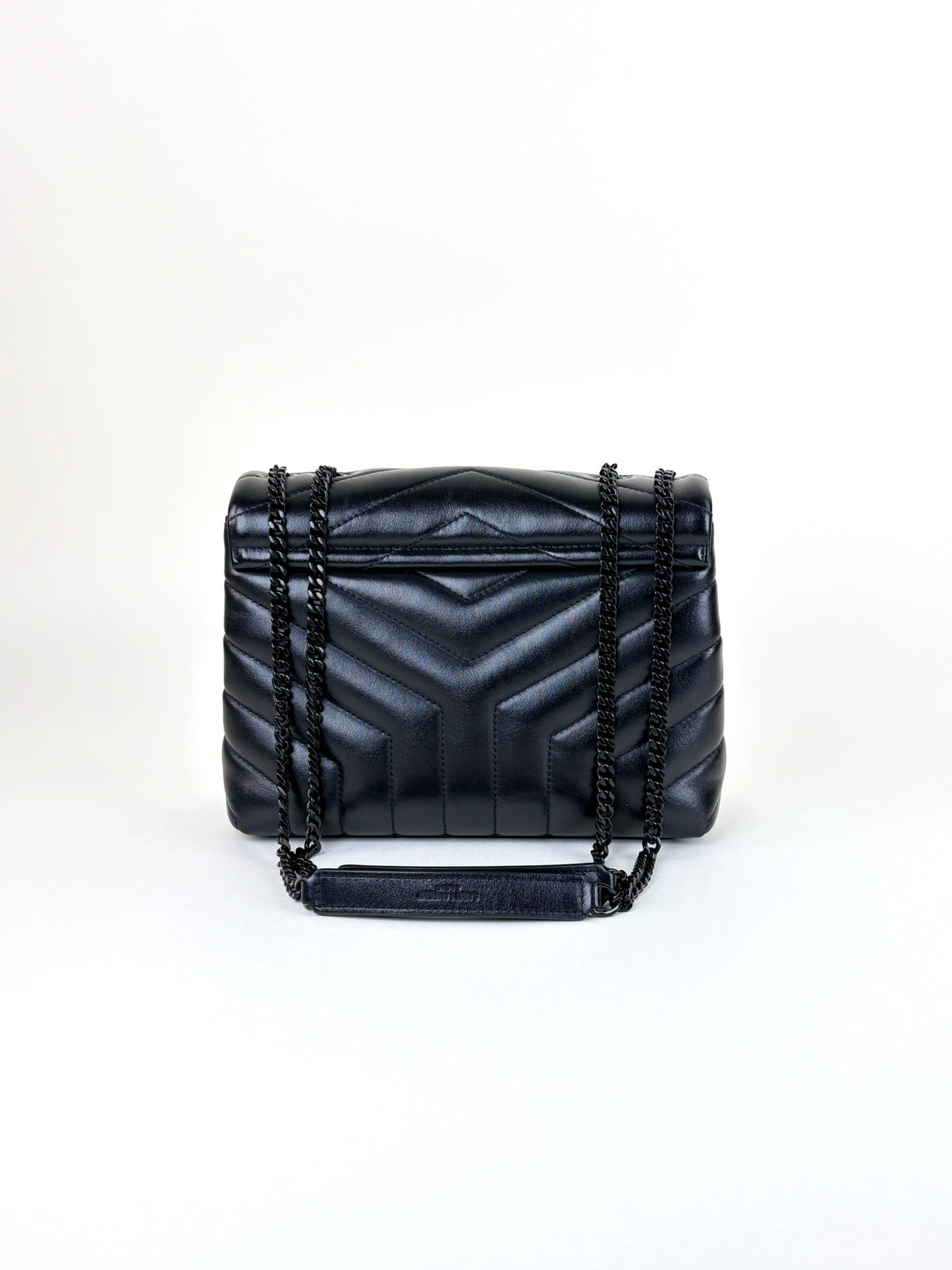 YSL Black calfskin quilted monogram small Loulou chain bag