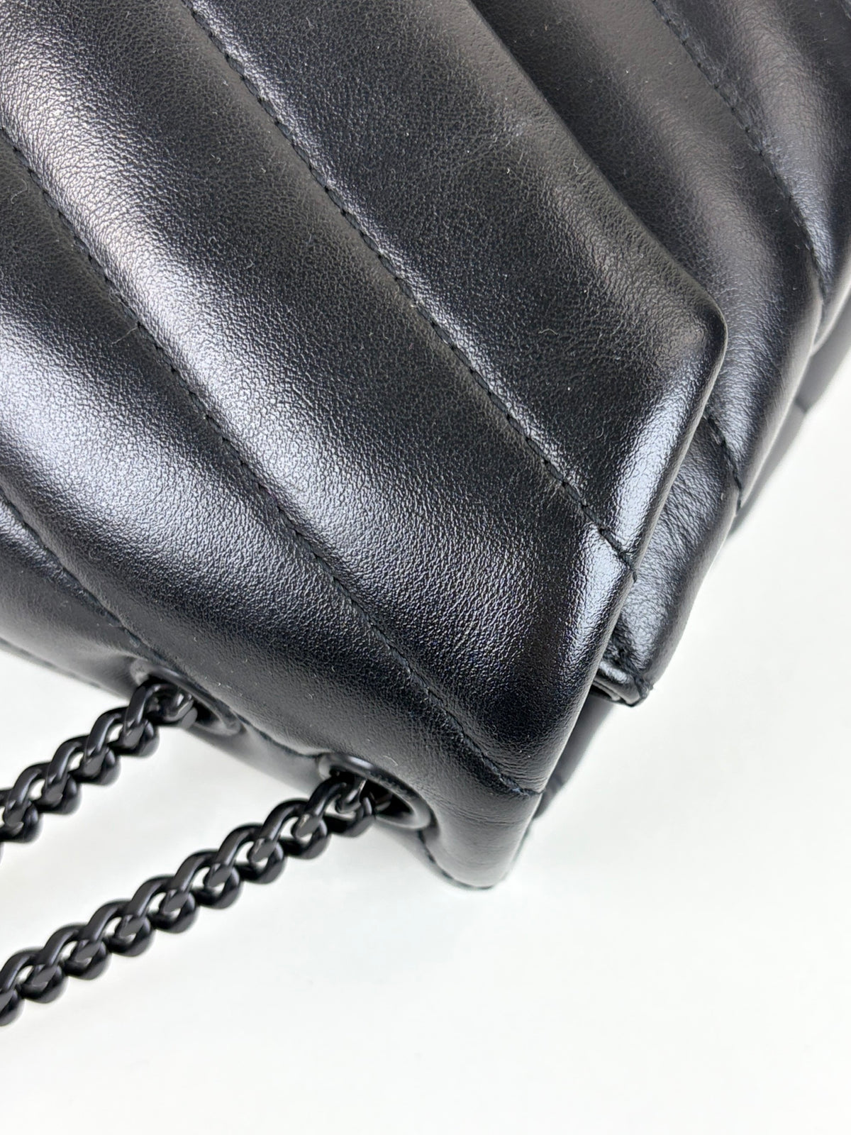 YSL Black calfskin quilted monogram small Loulou chain bag