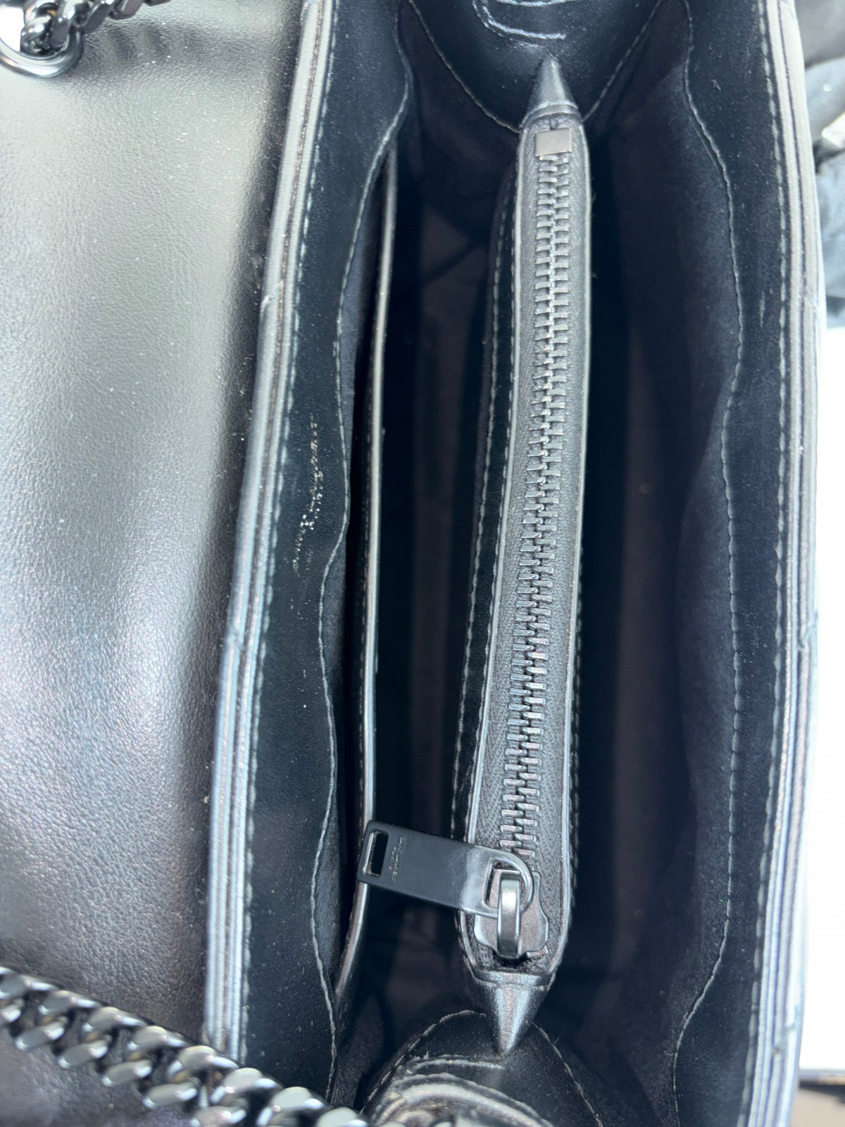 YSL Black calfskin quilted monogram small Loulou chain bag