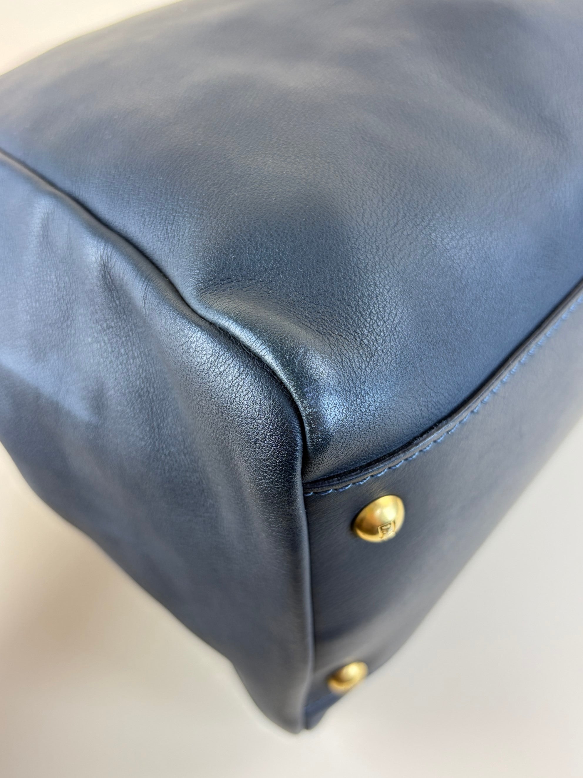 Fendi navy calfskin denim Zucca large Peekaboo leather