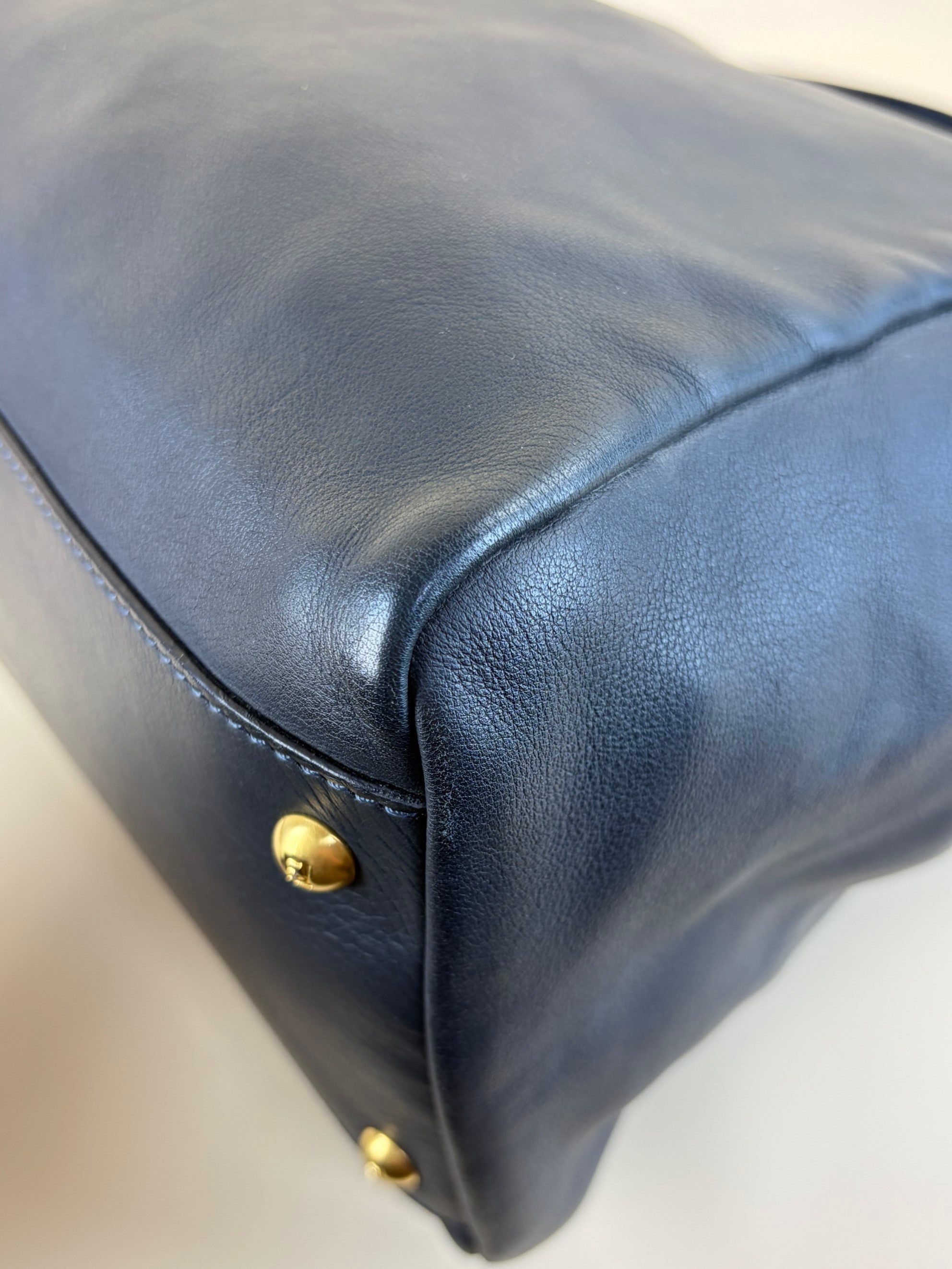 Fendi navy calfskin denim Zucca large Peekaboo leather