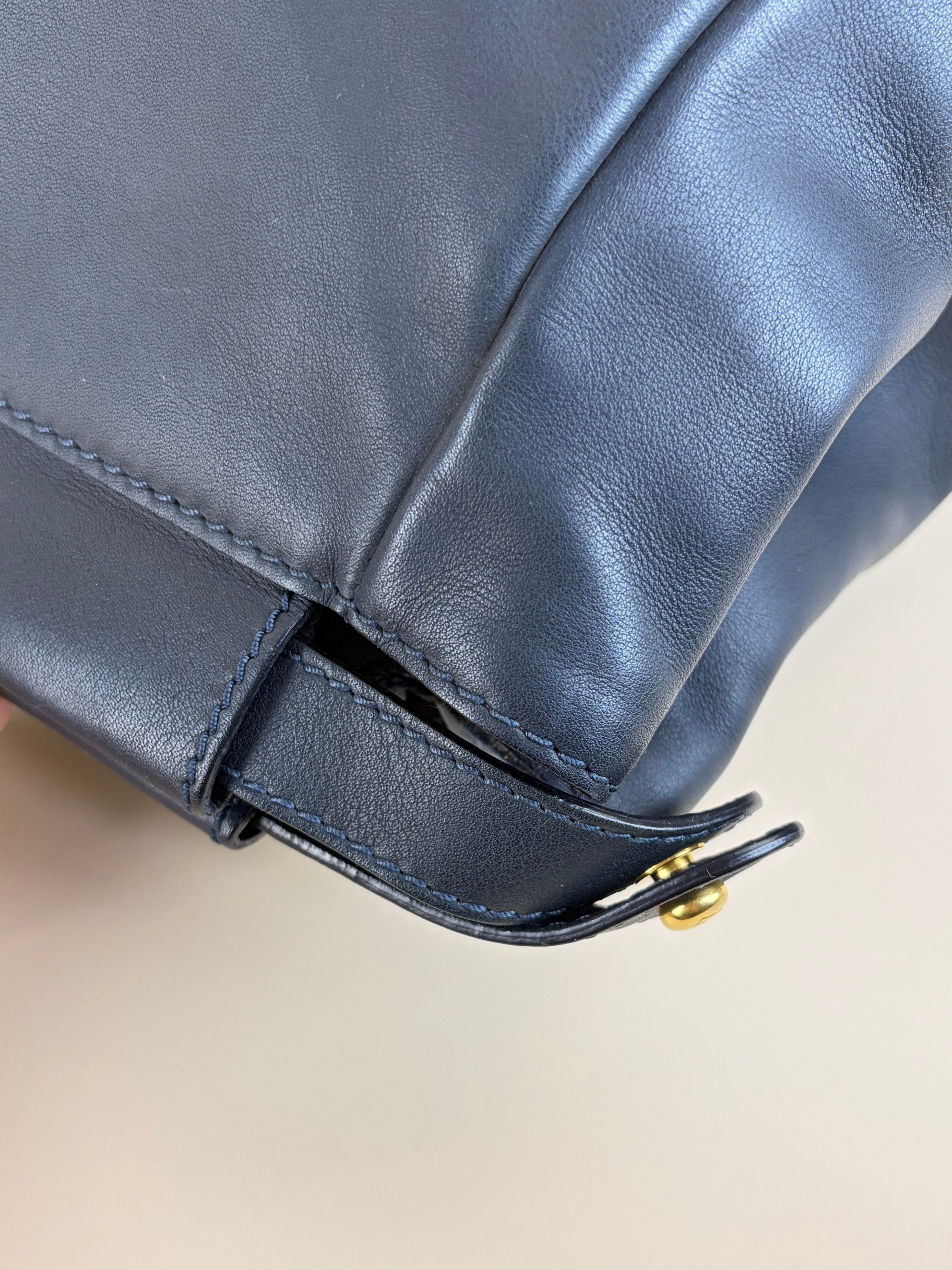 Fendi navy calfskin denim Zucca large Peekaboo leather
