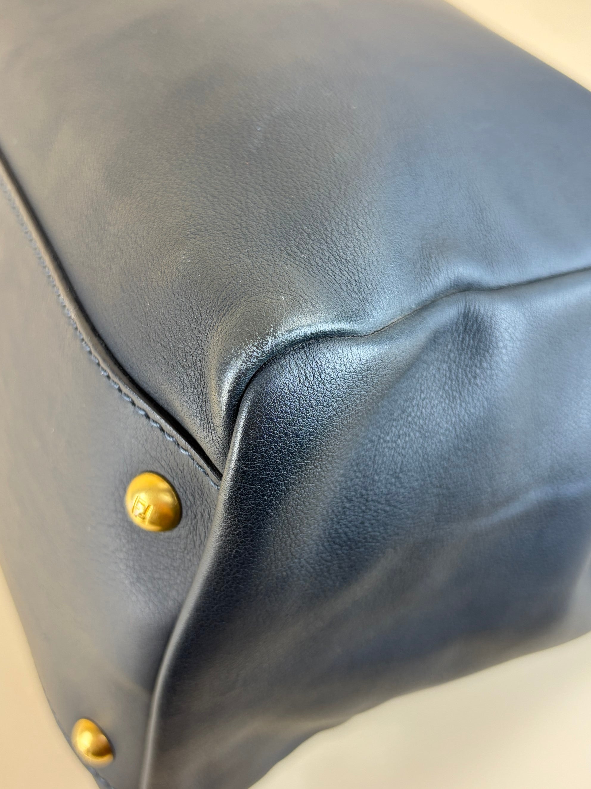 Fendi navy calfskin denim Zucca large Peekaboo leather