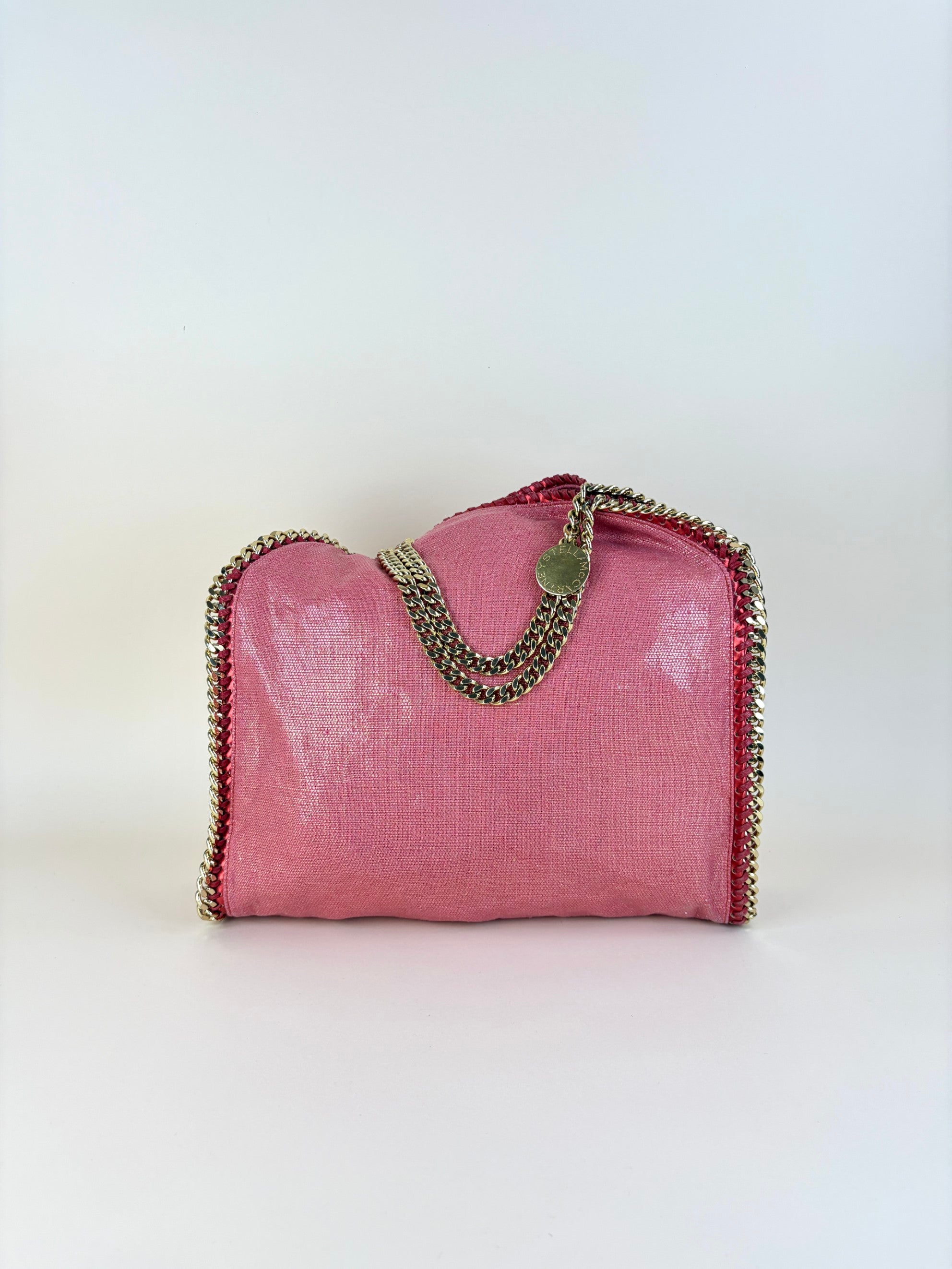 Stella McCartney PINK/red shiny and metallic trimmed leather fold over bag