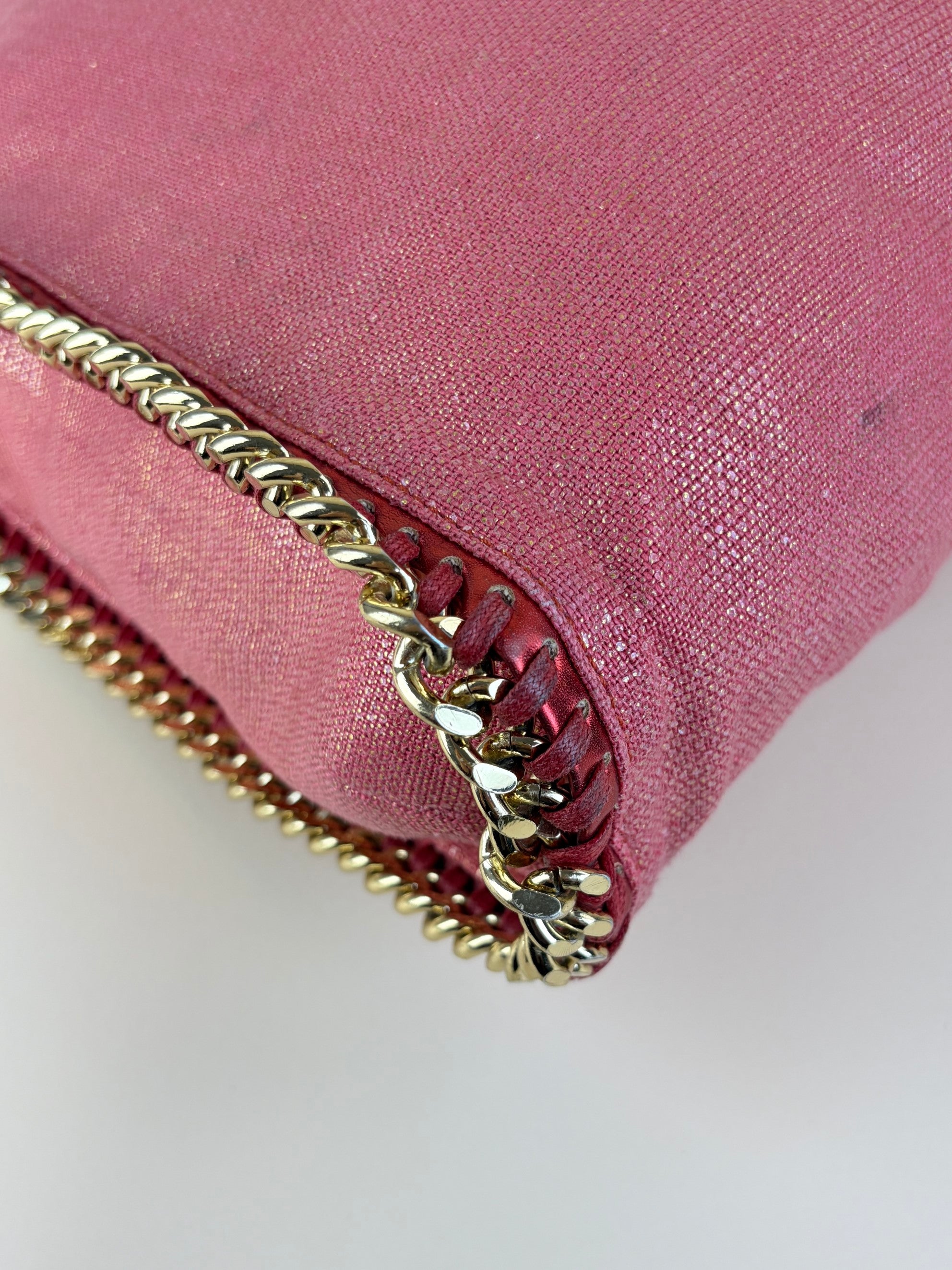 Stella McCartney PINK/red shiny and metallic trimmed leather fold over bag