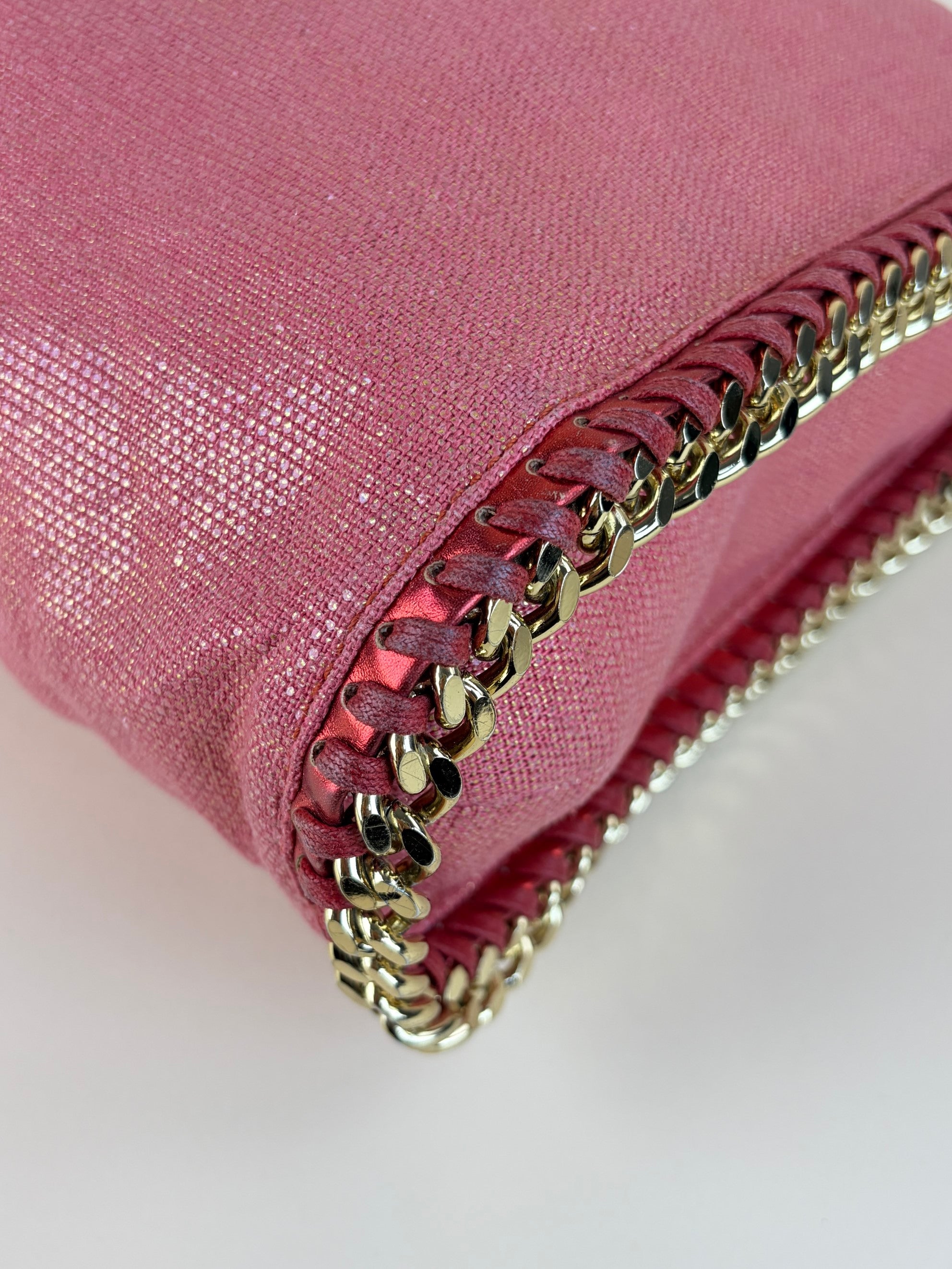 Stella McCartney PINK/red shiny and metallic trimmed leather fold over bag