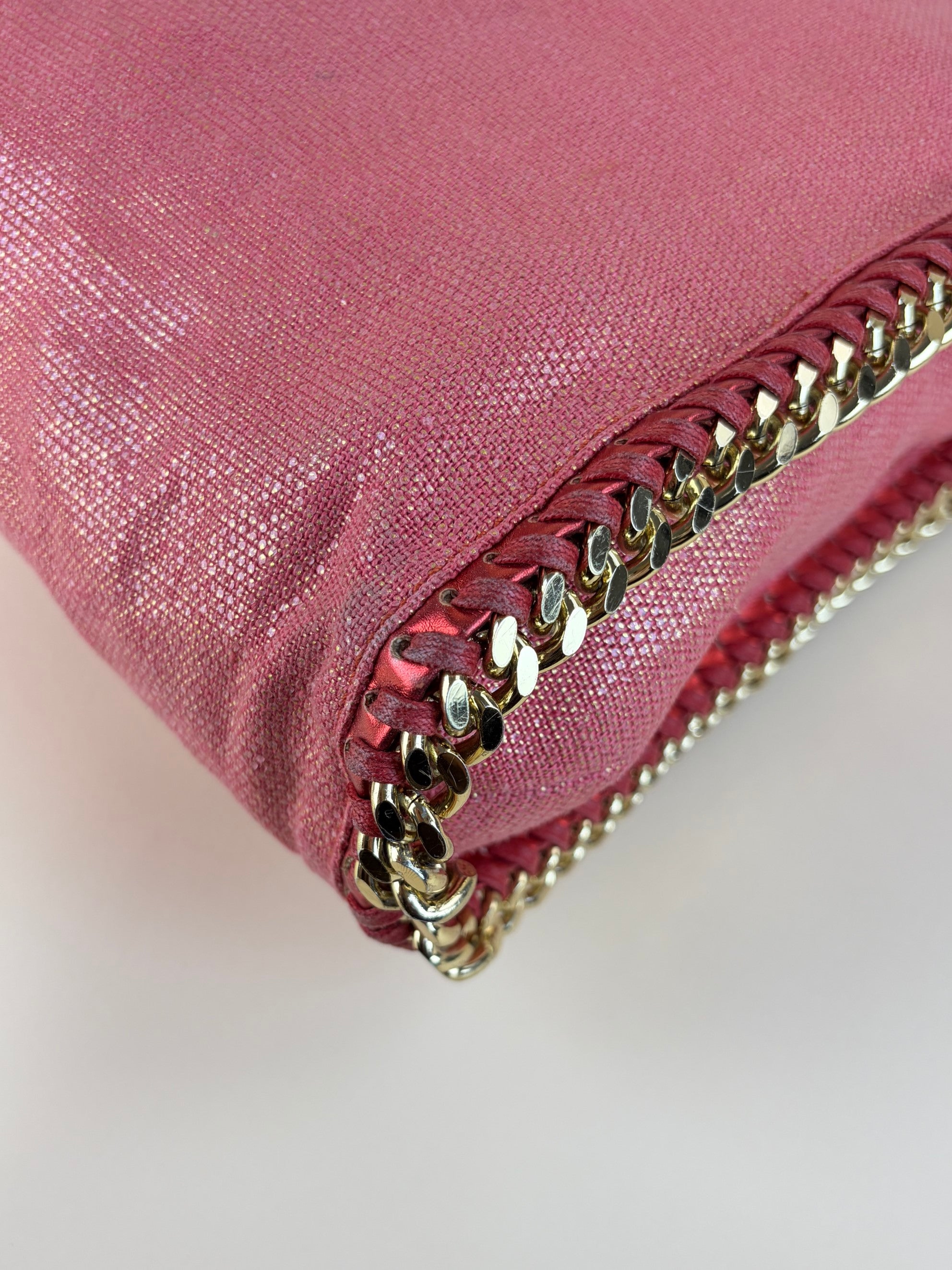 Stella McCartney PINK/red shiny and metallic trimmed leather fold over bag