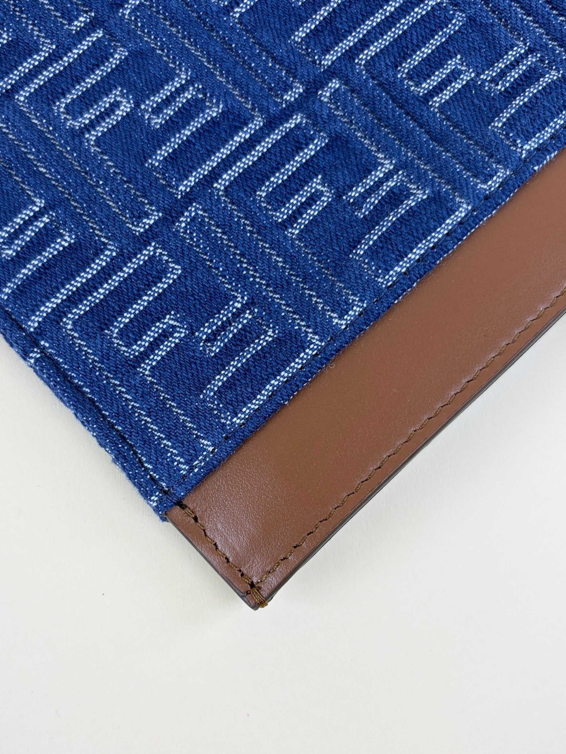Fendi Blue Denim FF Jacquard Medium Flat Pouch