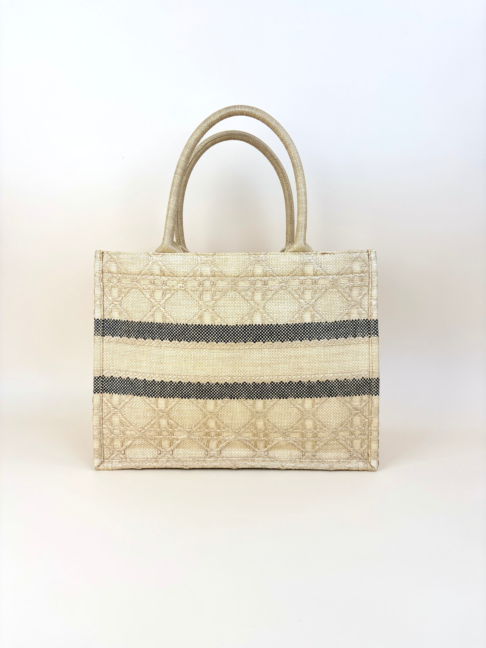 Christian Dior natural raffia cannage medium book tote bag