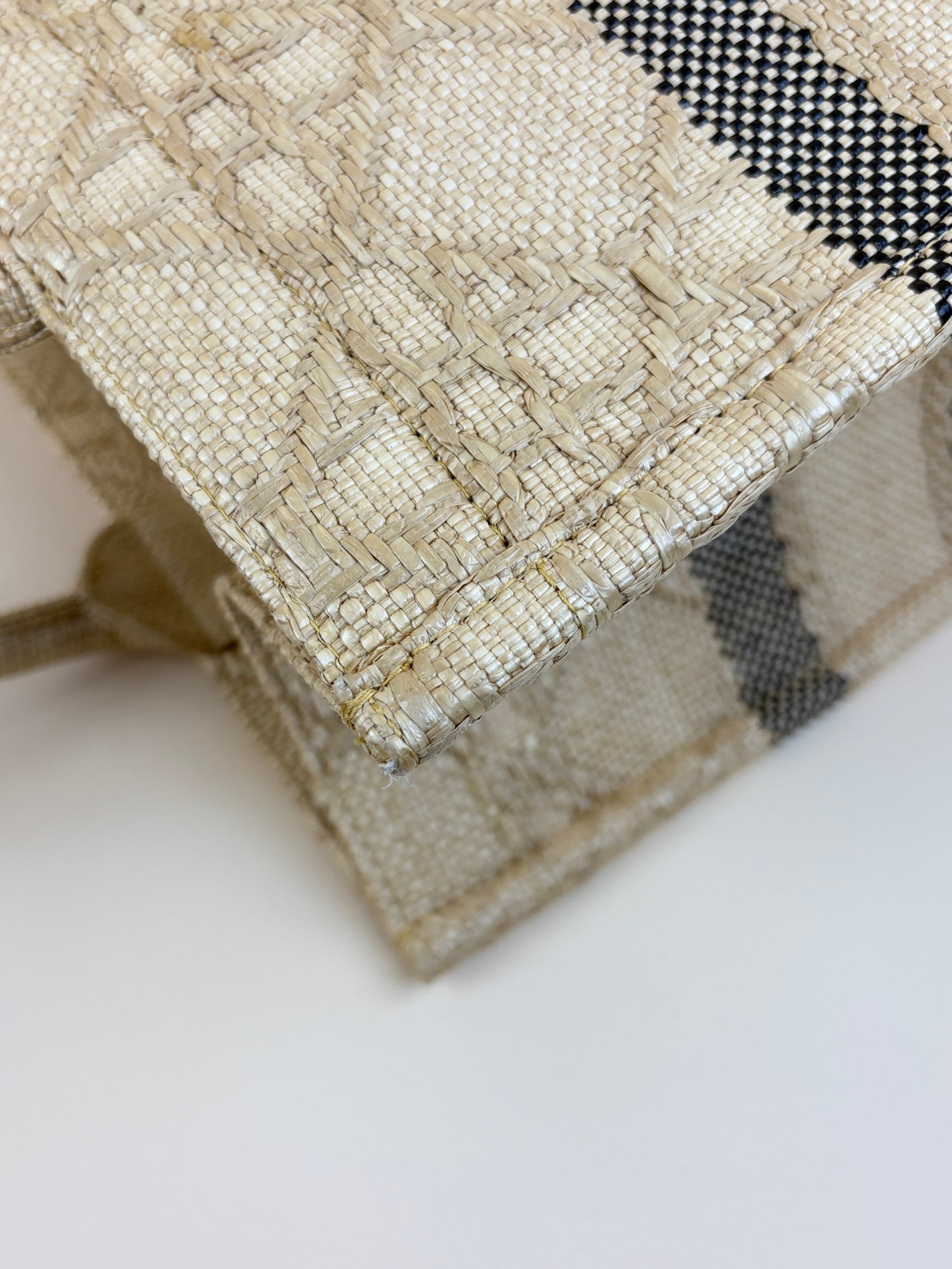 Christian Dior natural raffia cannage medium book tote bag