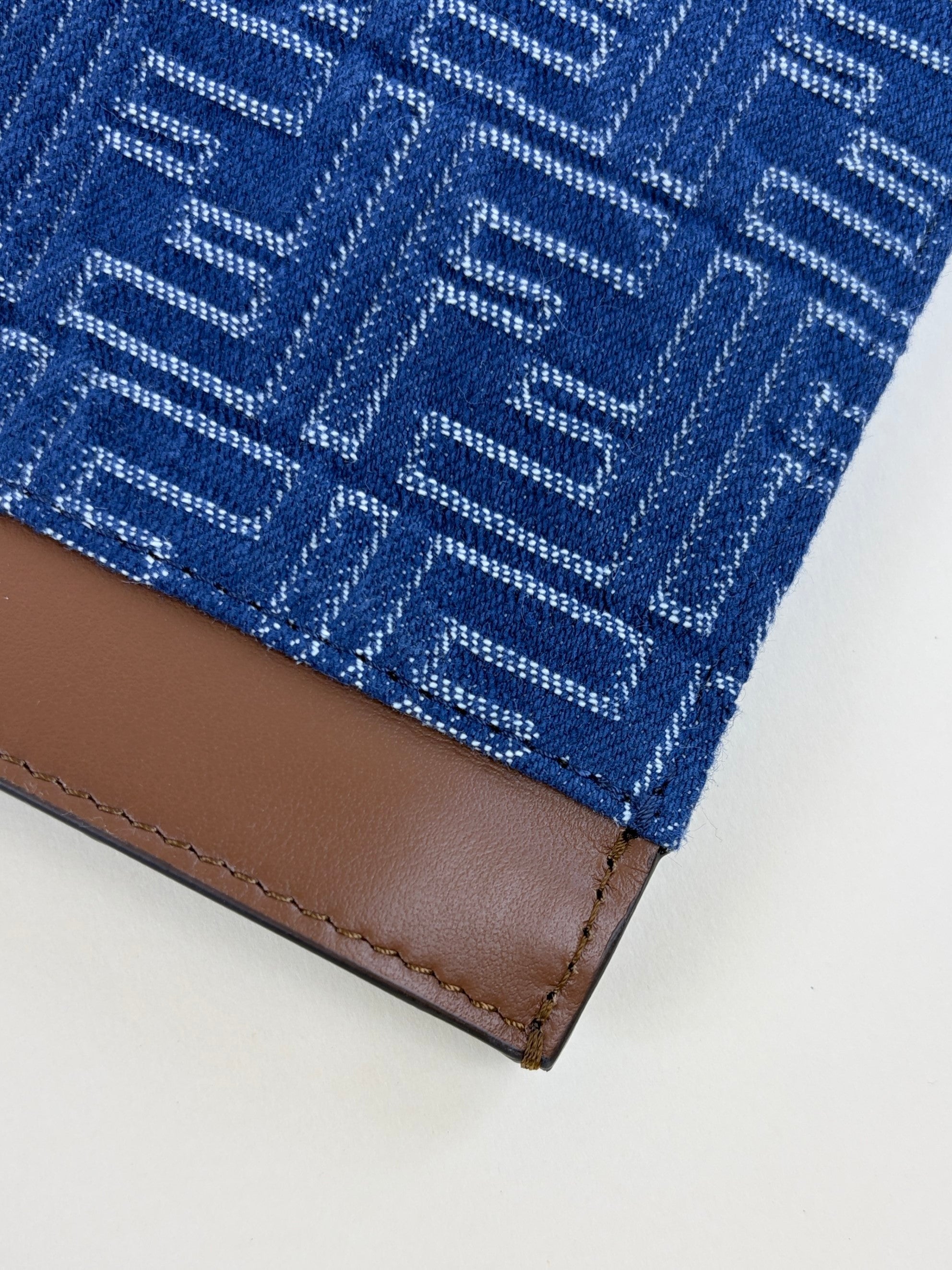 Fendi Blue Denim FF Jacquard Medium Flat Pouch