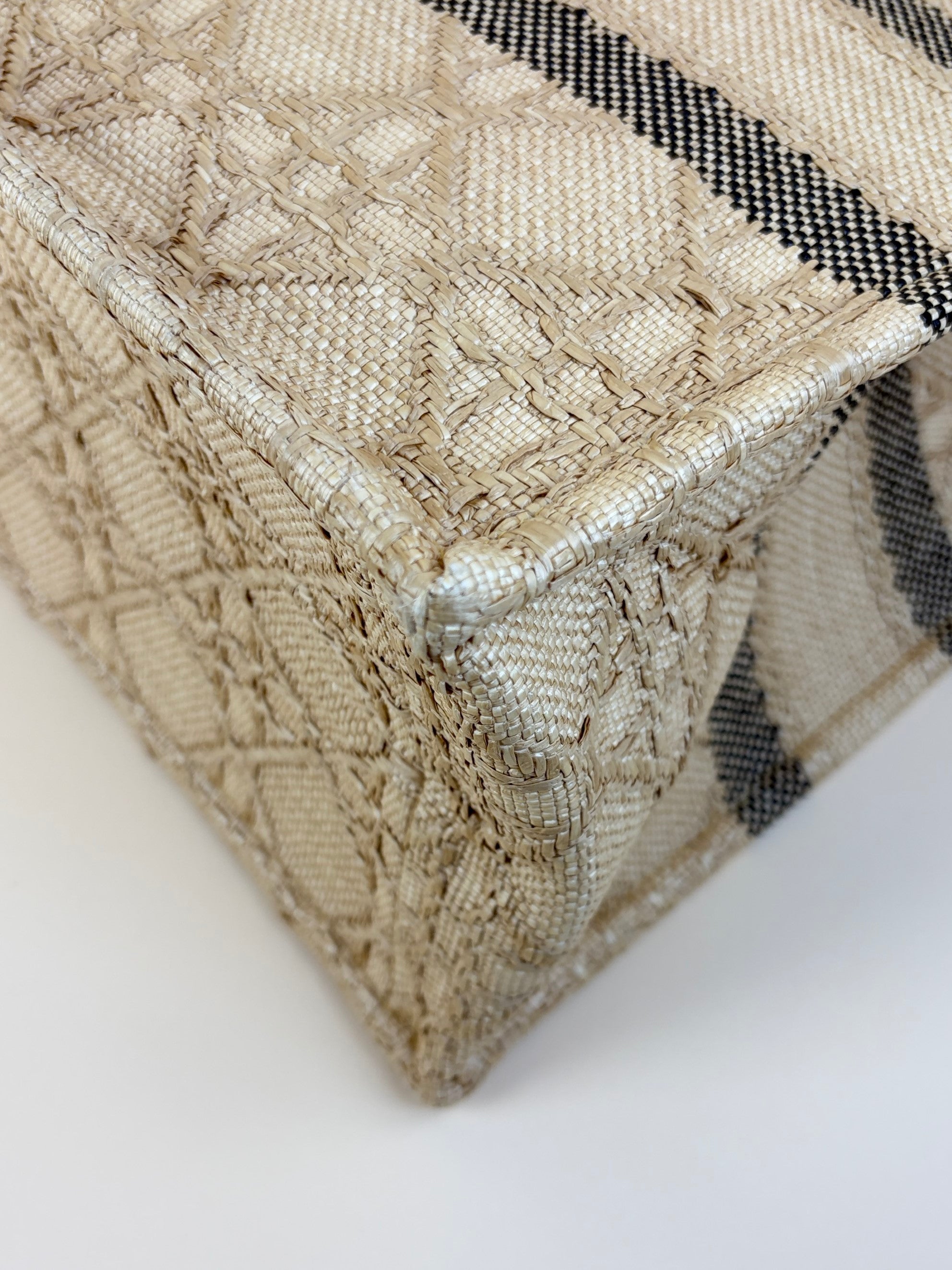Christian Dior natural raffia cannage medium book tote bag