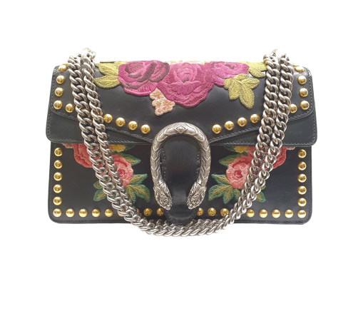 Gucci Black Floral Embroidered Studded Dionysus Bag