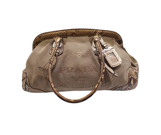 Prada Beige Jacquard Python Handbag