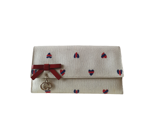 Gucci White GG Heart Print Continental Wallet