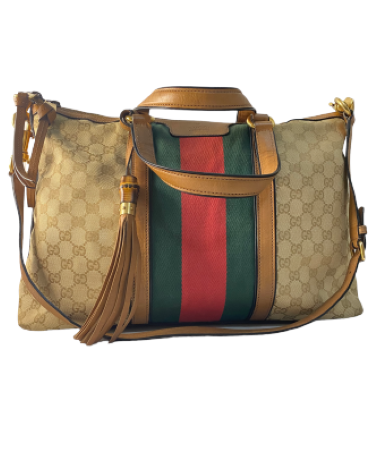 Gucci Brown GG Supreme Logo Web Shoulder Bag