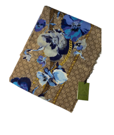 Gucci Blue GG Floral Scarf