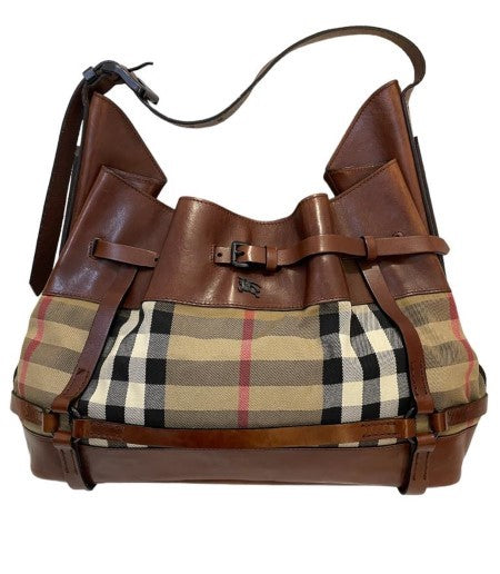 Burberry Bicolor House Check Belted Shoulder Bag