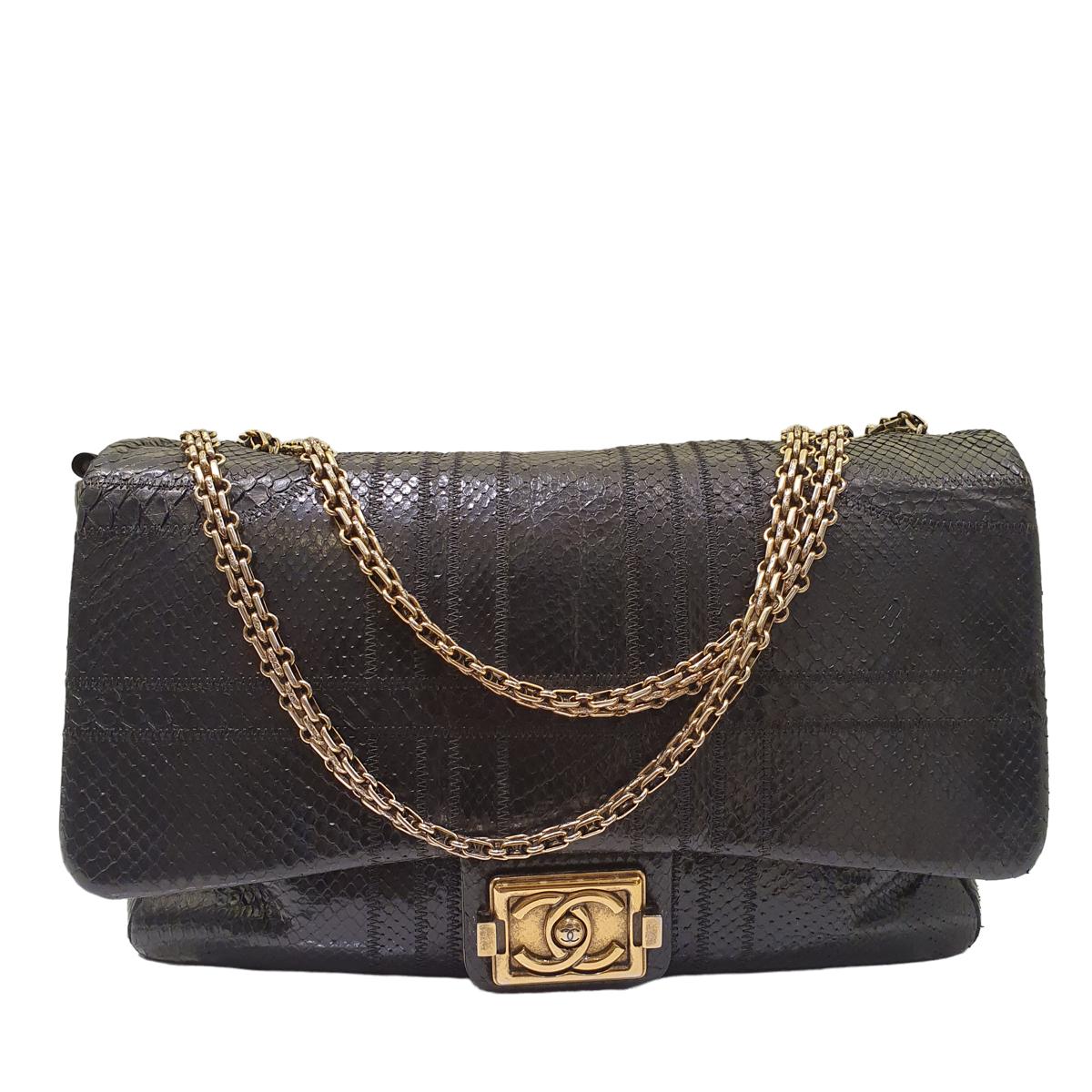 Chanel Black Python Classic Flap Jumbo Bag