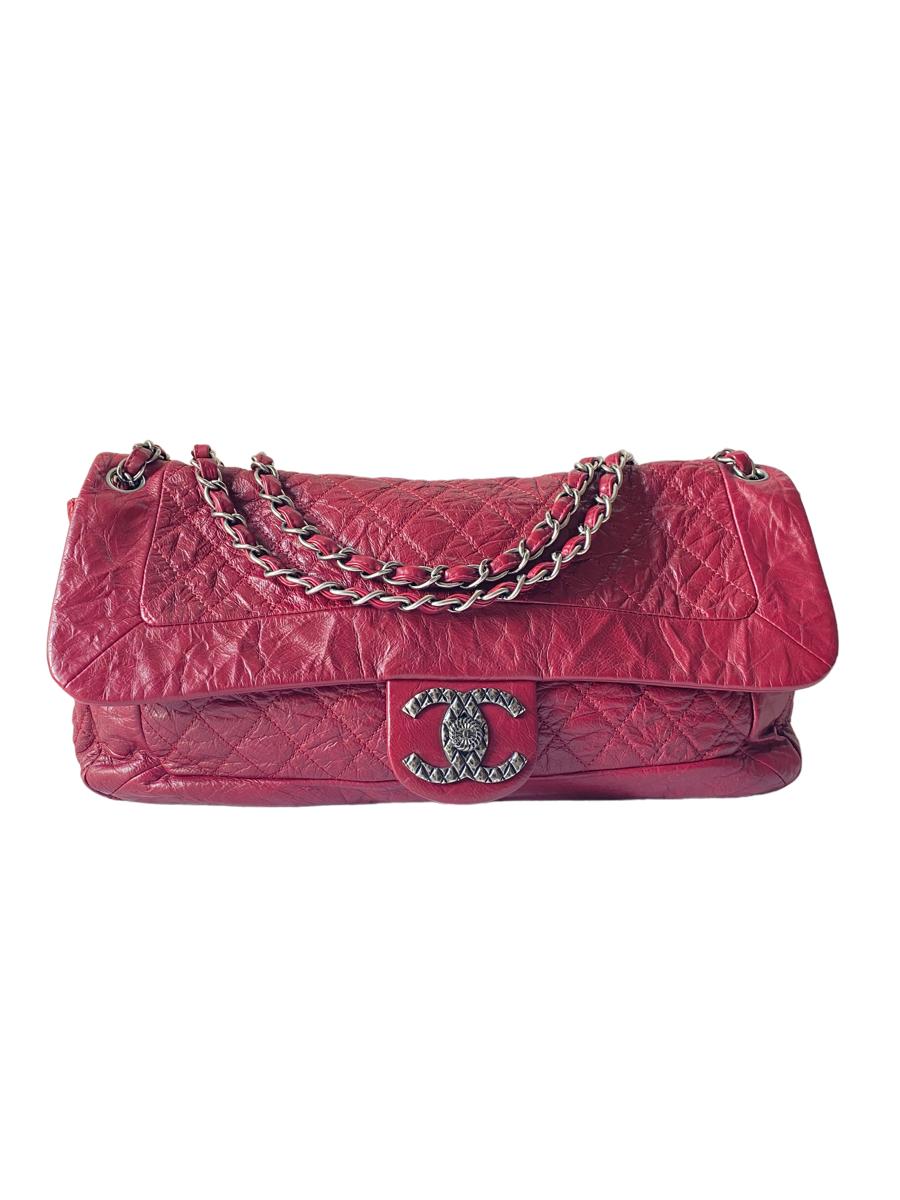 Chanel Red Crinkled Shoulder Bag