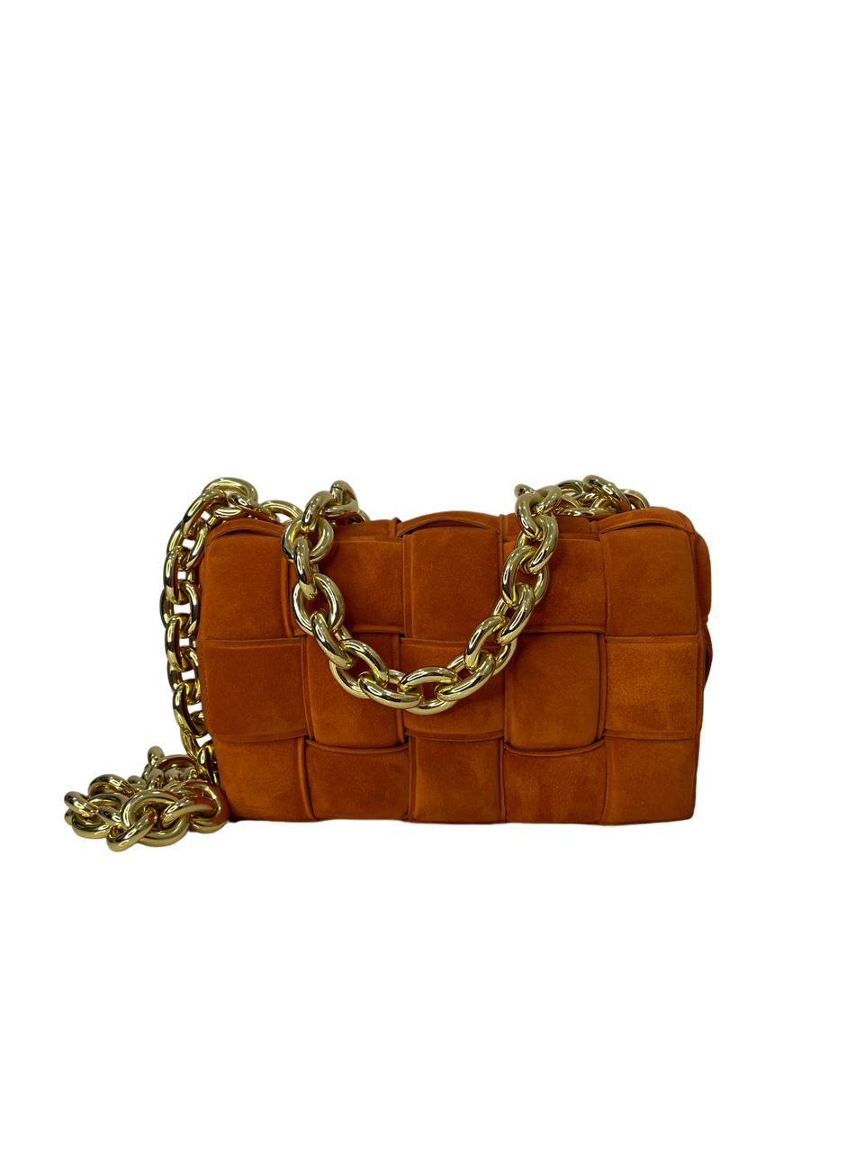 Bottega Veneta Orange Suede Chain Cassette Crossbody Bag