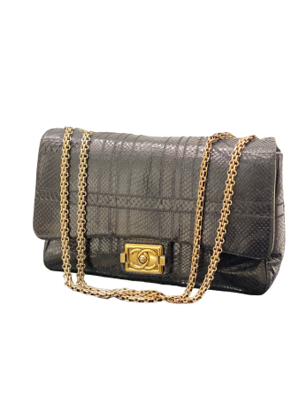 Chanel Black Python Classic Flap Jumbo Bag