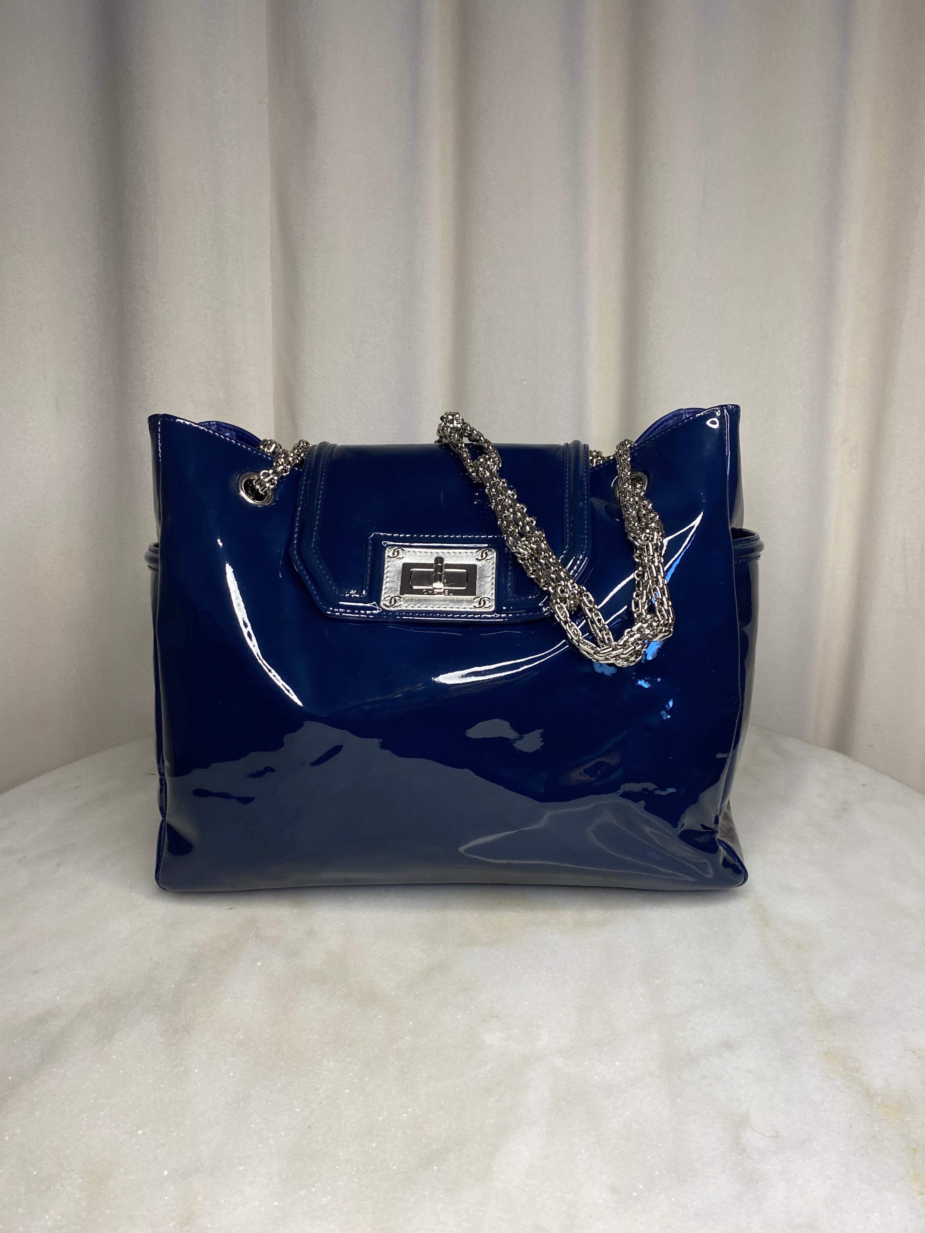 Chanel Dark Blue Giant Reissue Lock Chain Link Shoulder Bag