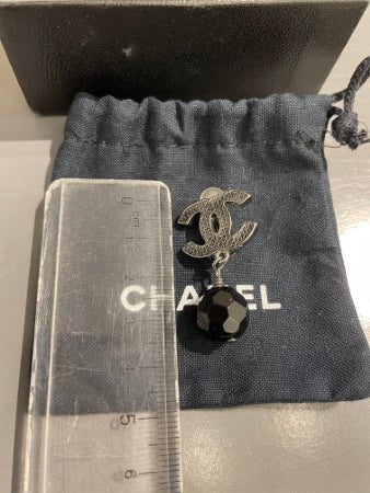 Chanel Black CC Pearl Drop Earring