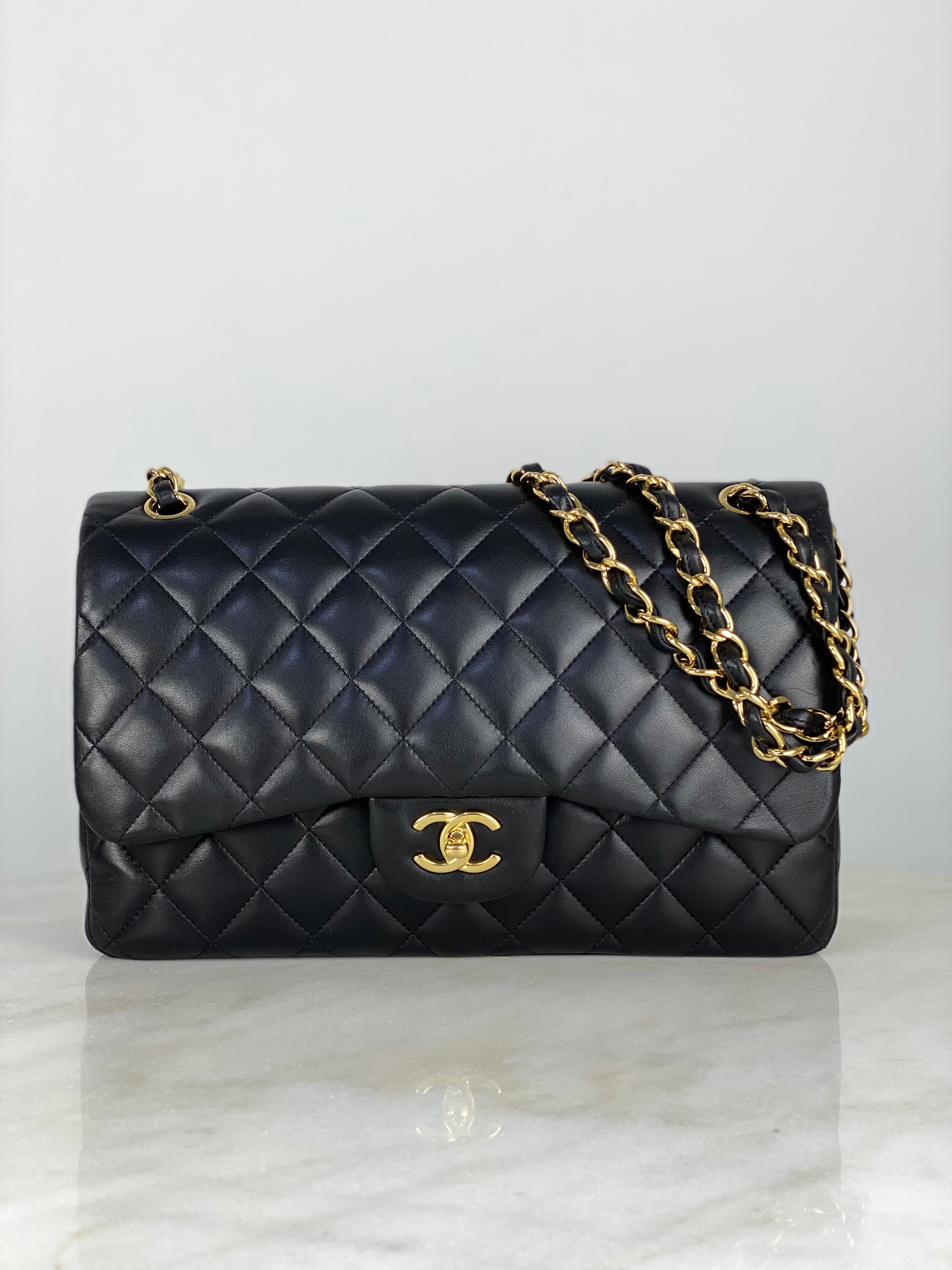 Chanel Black Double Flap Jumbo Shoulder Bag