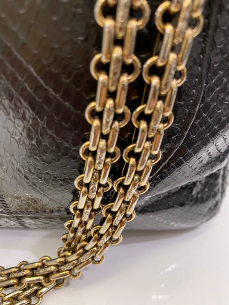 Chanel Black Python Classic Flap Jumbo Bag