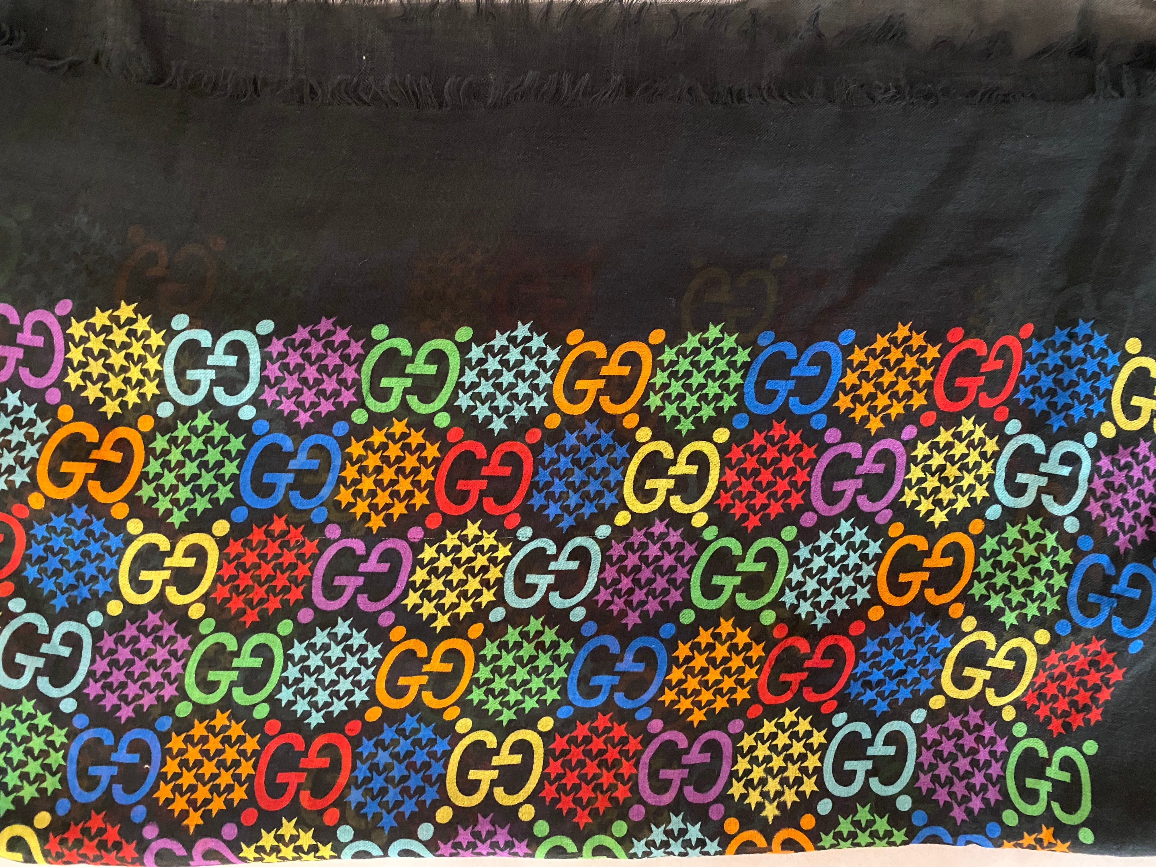 Gucci Black Multicolor Silk GG Psychedelic Scarf