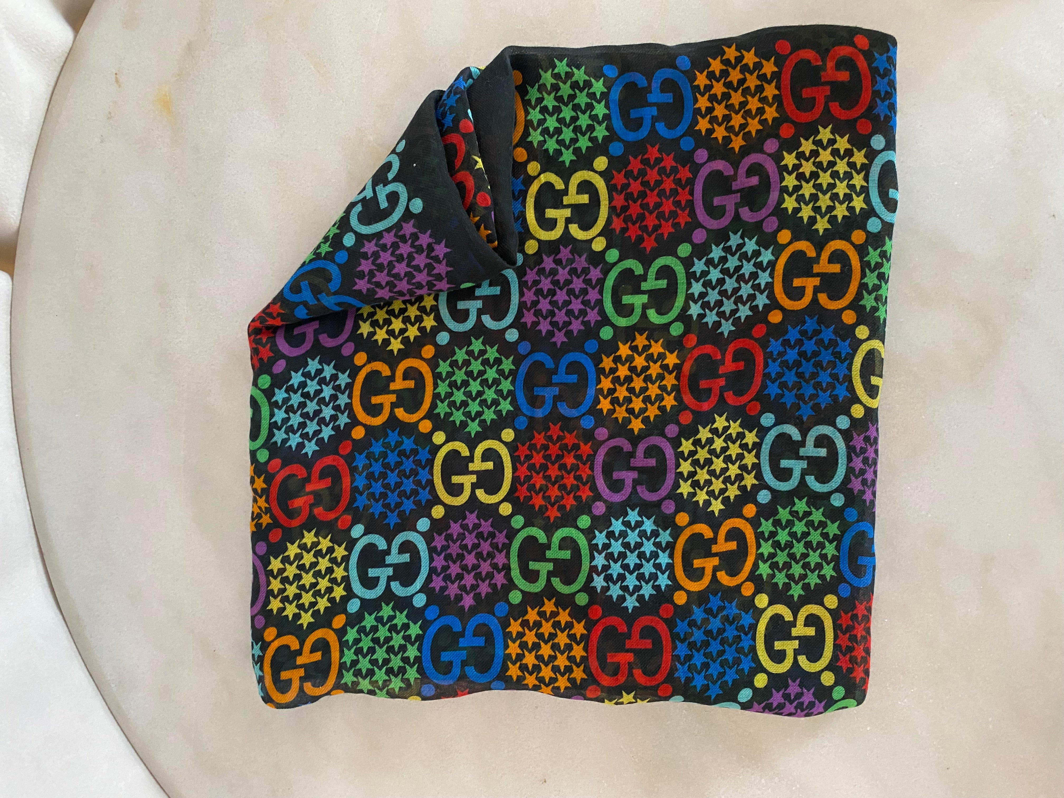 Gucci Black Multicolor Silk GG Psychedelic Scarf