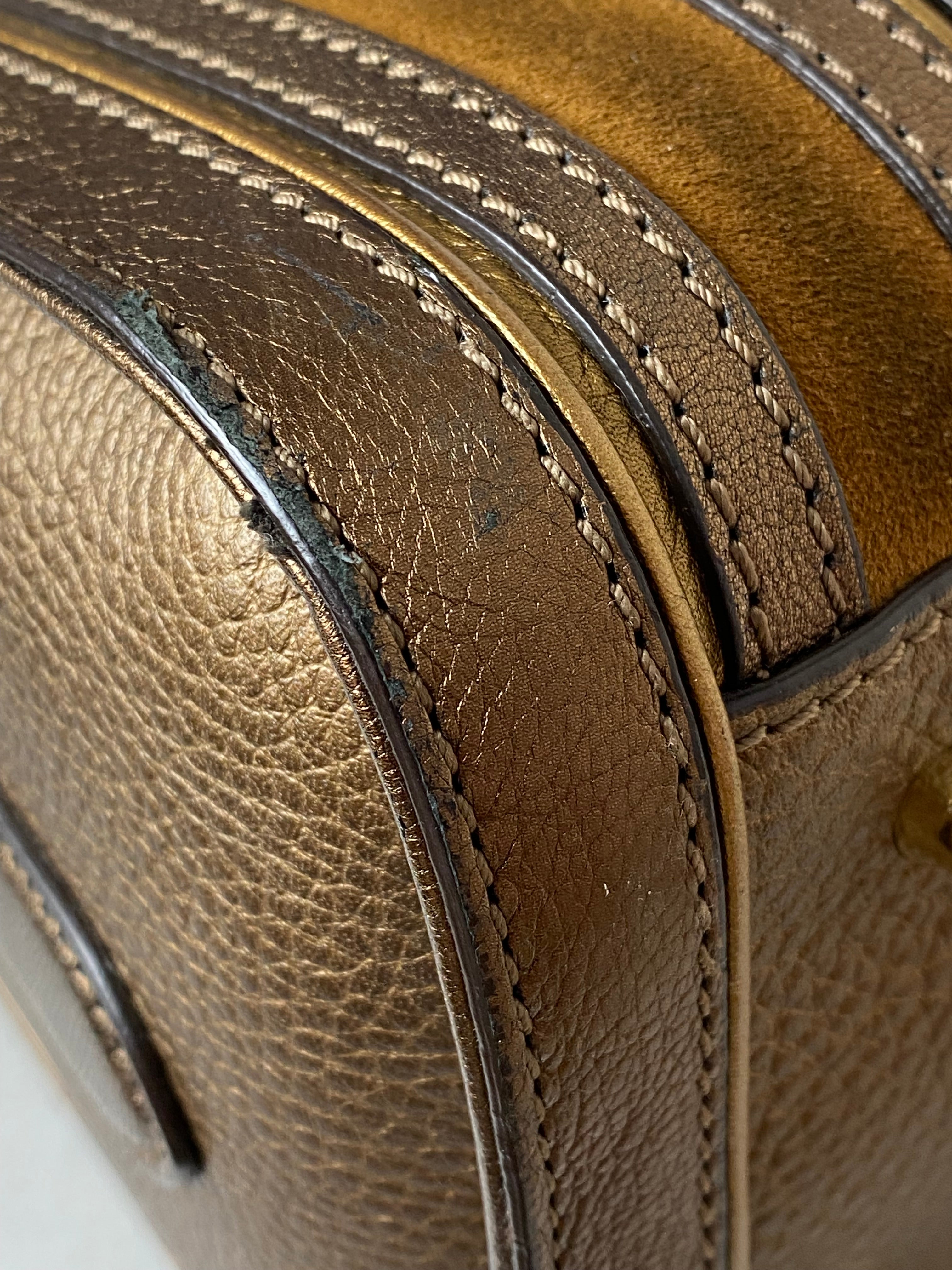 Burberry Metallic Camel Bowling Alchester Boston Medium Bag