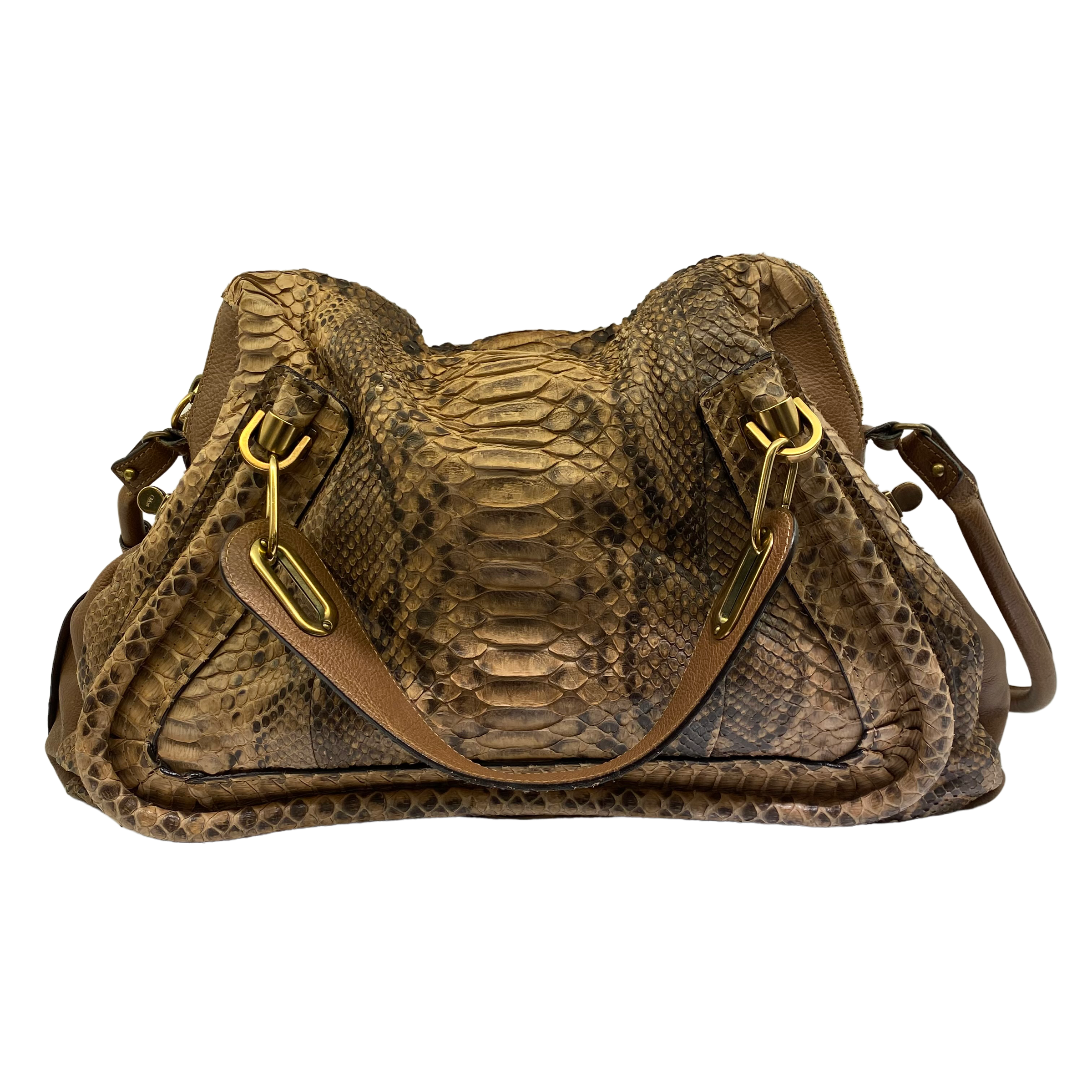 Chloe Brown Python Paraty Tote Shoulder Bag