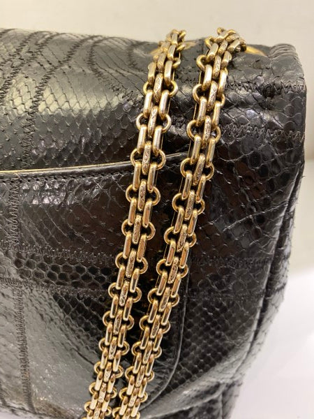 Chanel Black Python Classic Flap Jumbo Bag